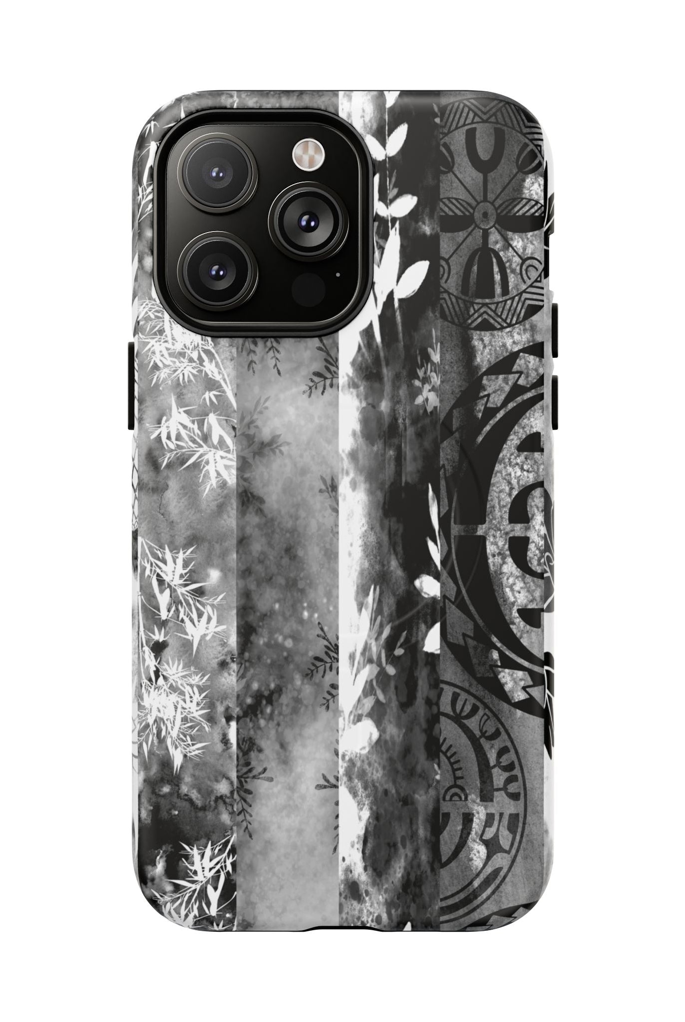 Monochrome Oasis MagSafe iPhone Case iPhone 14 Pro Max Matte - Hawaiian Black White Botanical Tribal Design - The Local Banyan