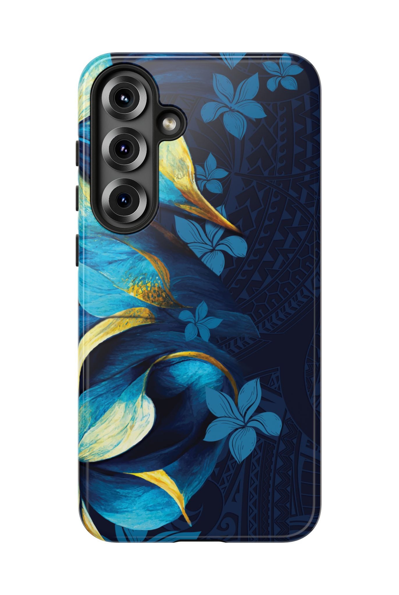 Po Mahina Tough Samsung Galaxy Case Detail View - Hawaiian Moonlit Teal Gold Floral Design Close Up - The Local Banyan