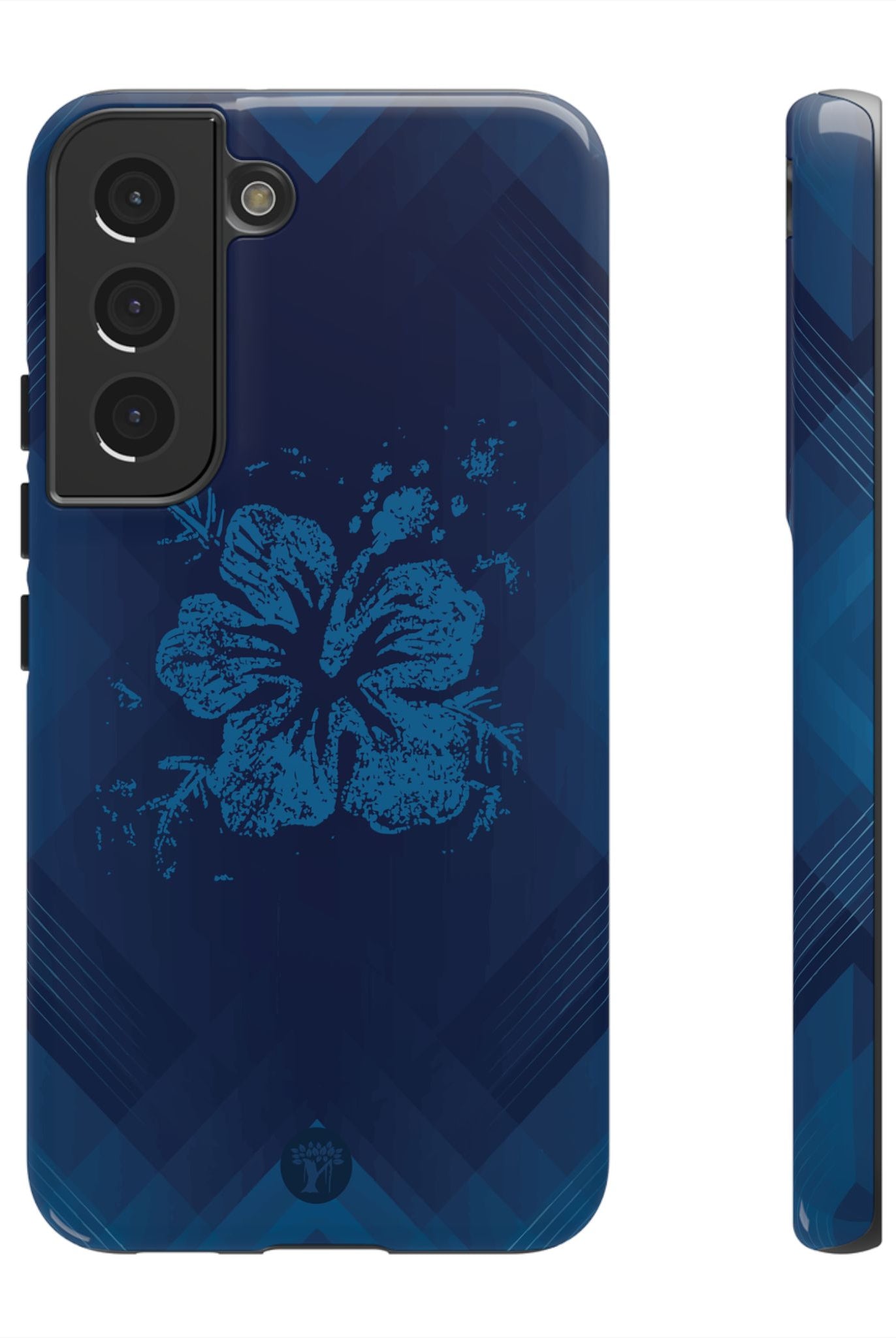 Kikokiko Lehua Tough Samsung Galaxy Case Samsung Galaxy S22 Glossy - Hawaiian Navy Blue Geometric Hibiscus Design - The Local Banyan