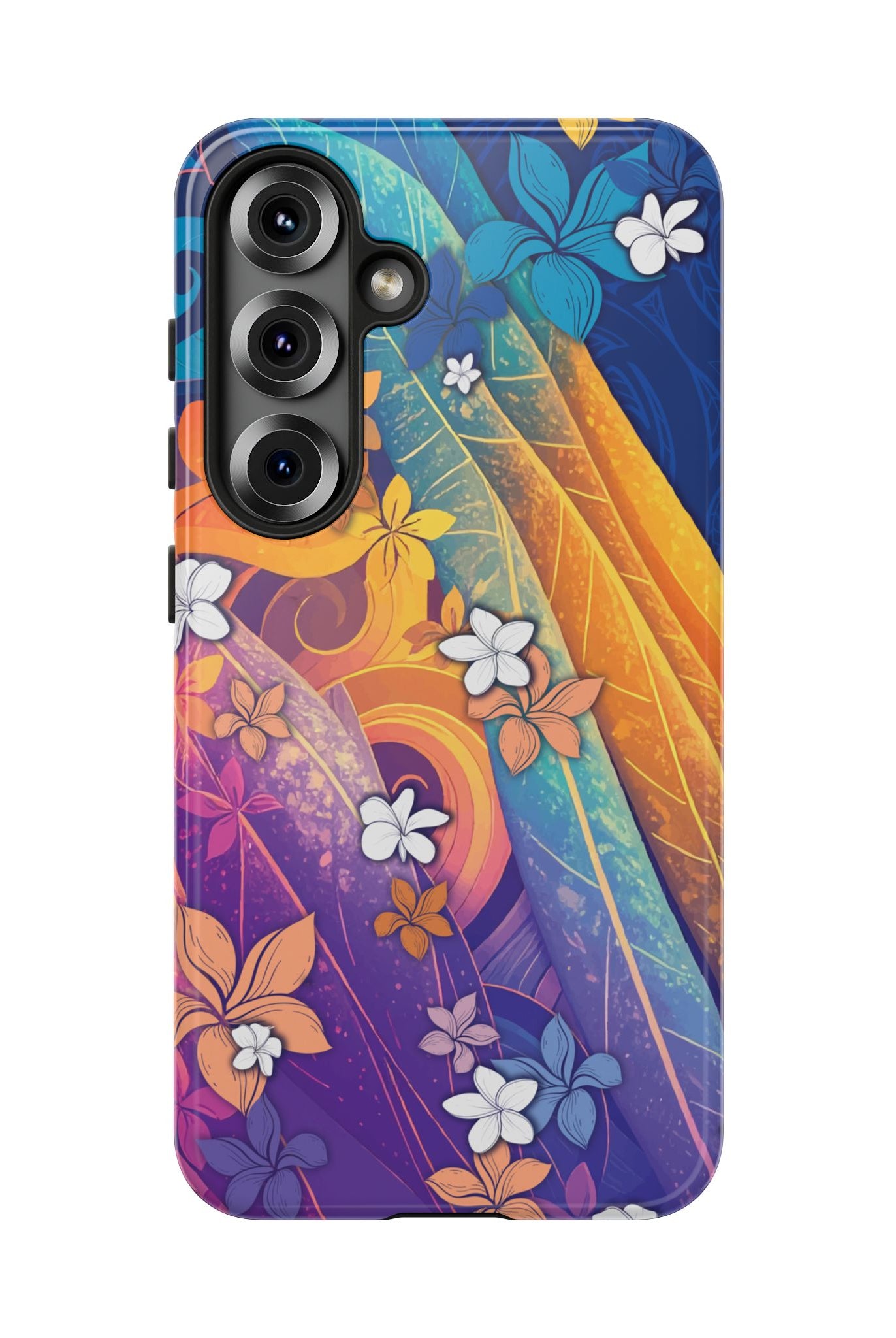 Mauna Sunrise Tough Samsung Galaxy Case Detail View - Hawaiian Colorful Sunrise Plumeria Design Close Up - The Local Banyan