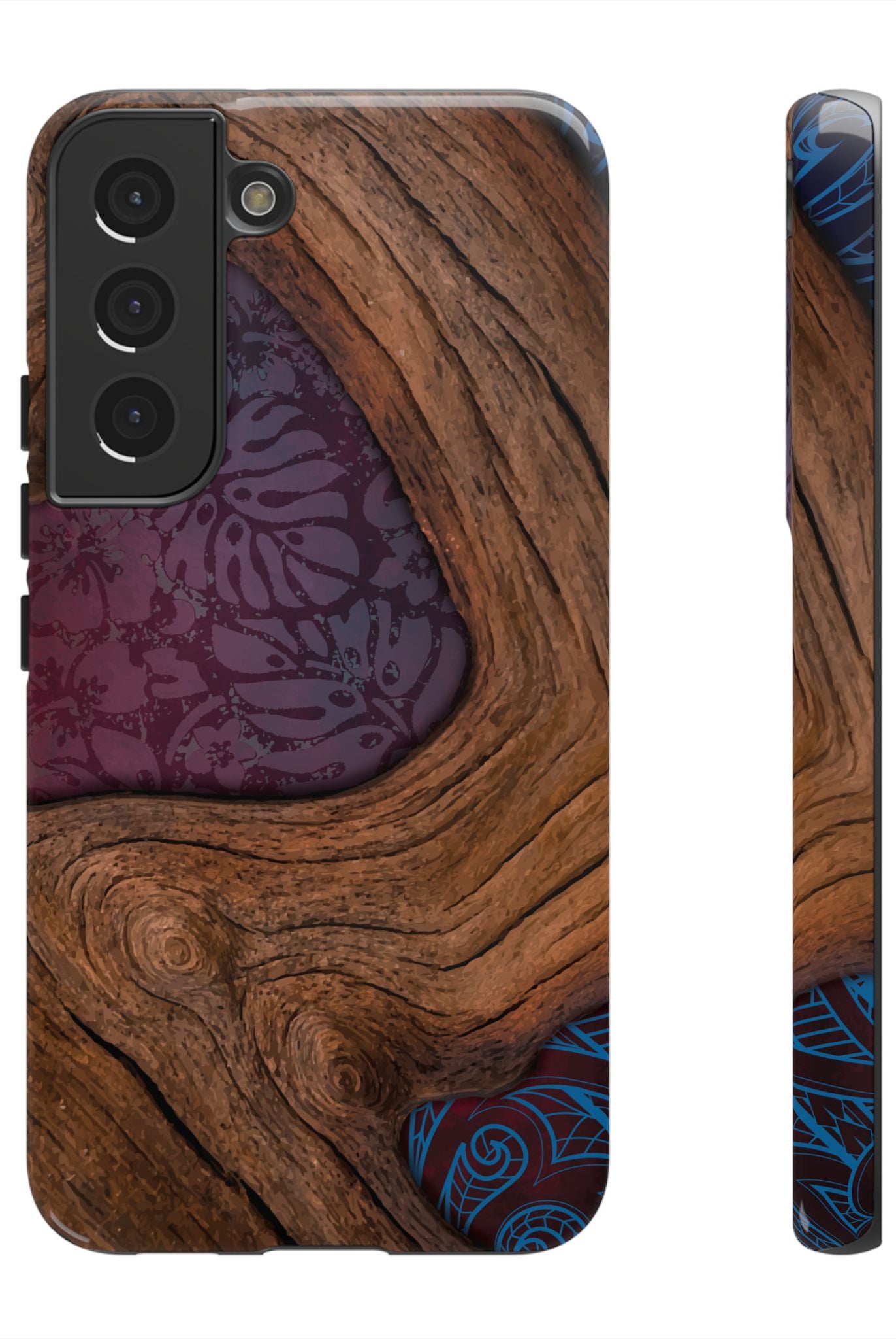Rooted Tough Samsung Galaxy Case Samsung Galaxy S22 Glossy - Hawaiian Koa Wood Island Strength Tribal Design - The Local Banyan
