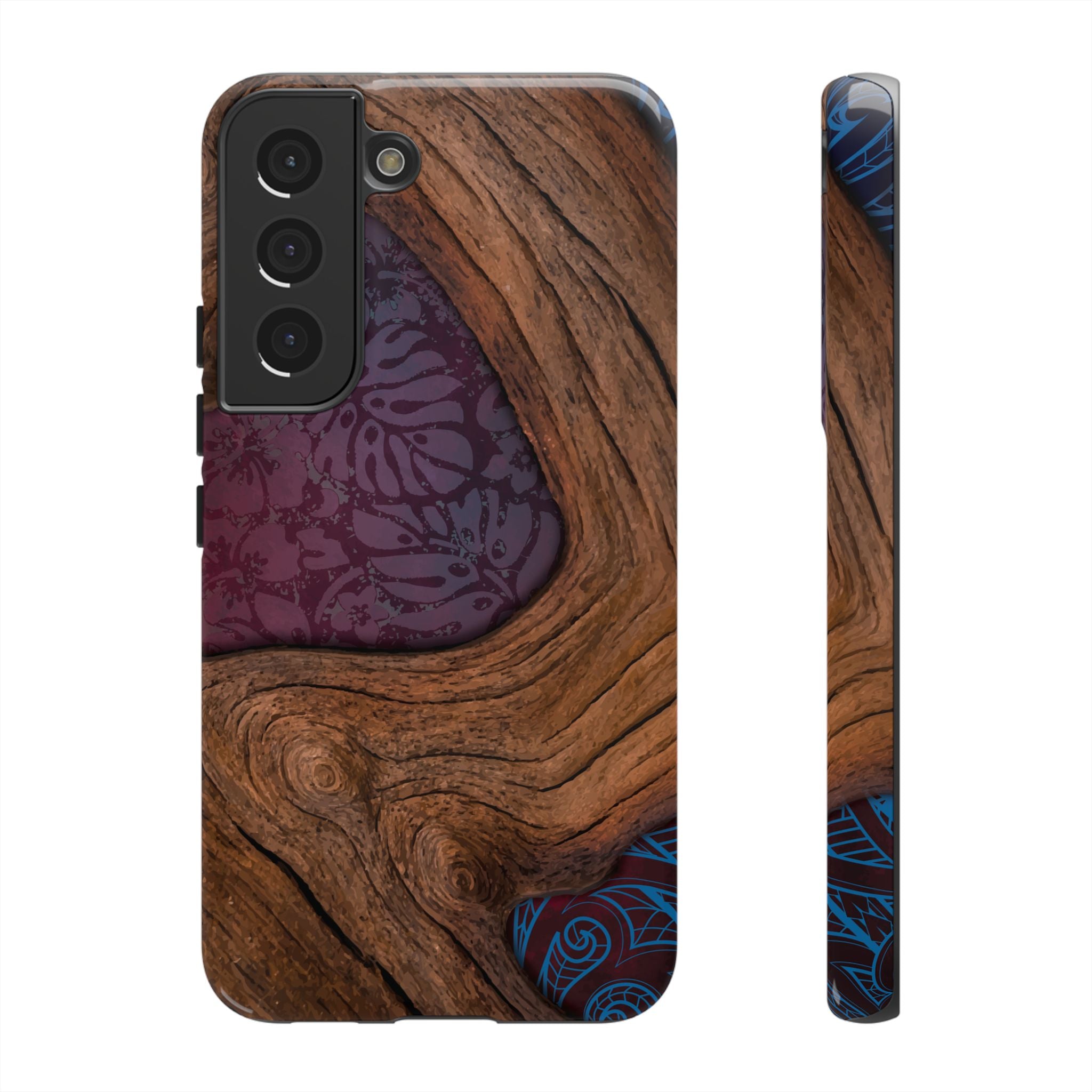 Rooted Tough Samsung Galaxy Case Samsung Galaxy S22 Glossy - Hawaiian Koa Wood Island Strength Tribal Design - The Local Banyan