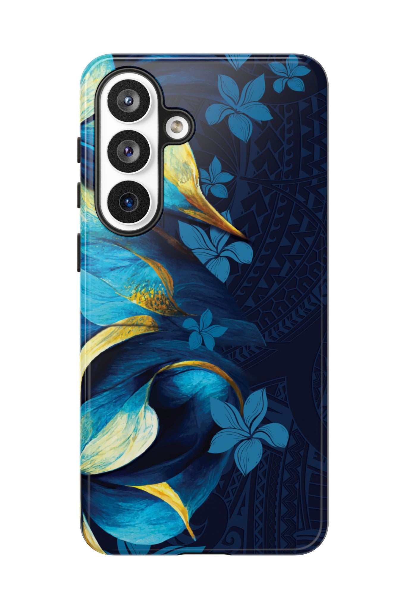 Po Mahina Tough Samsung Galaxy Case Detail View - Hawaiian Moonlit Teal Gold Floral Design Close Up - The Local Banyan
