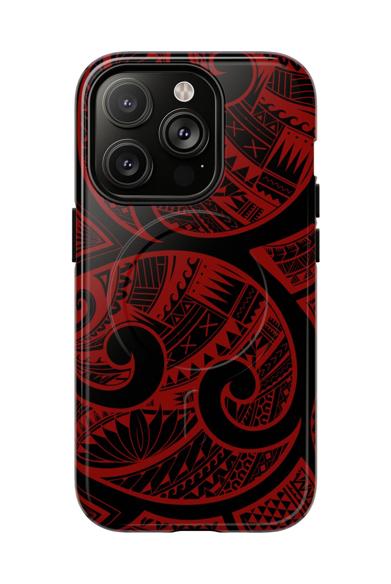 Island Tribal MagSafe iPhone Case iPhone 14 Pro Glossy - Hawaiian Crimson Red Polynesian Tribal Design - The Local Banyan