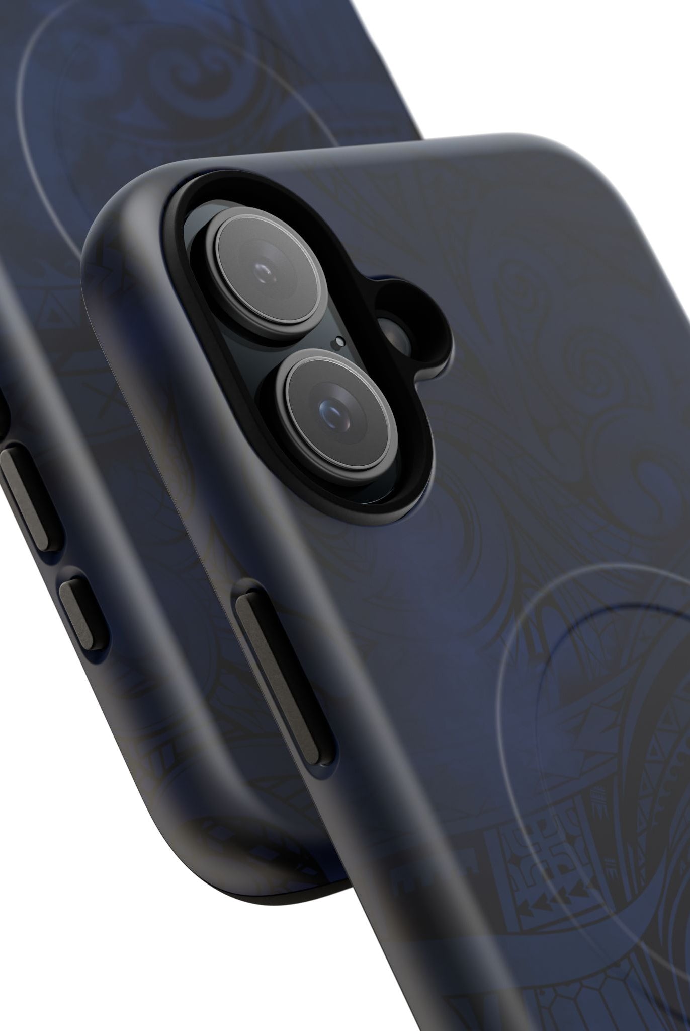Woman holding Midnight Essence MagSafe iPhone Case - Hawaiian Midnight Navy Polynesian Tribal Design - The Local Banyan