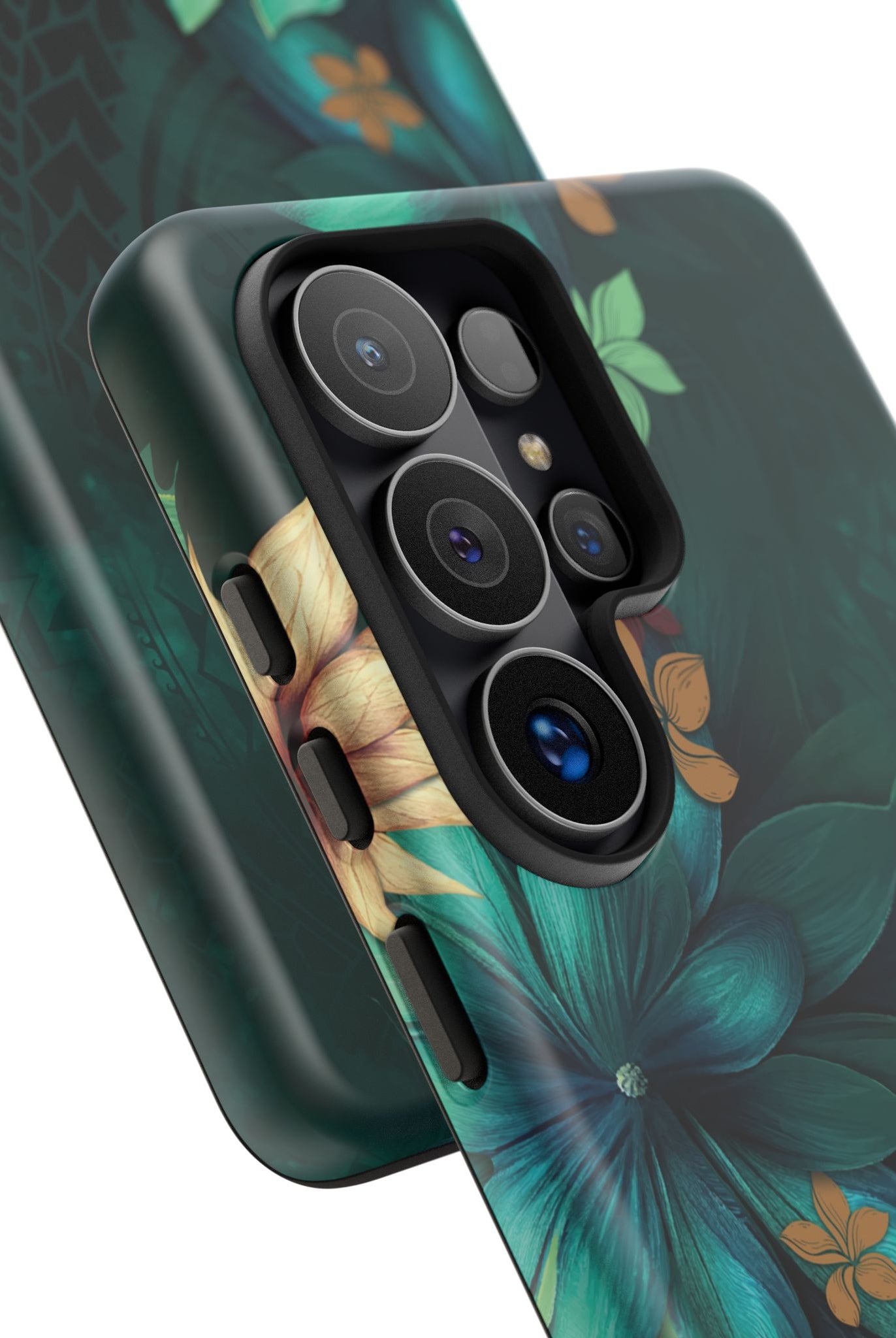 Aloha Whispers Tough Samsung Galaxy Case Detail View - Hawaiian Abstract Green Floral Polynesian Design Close Up - The Local Banyan