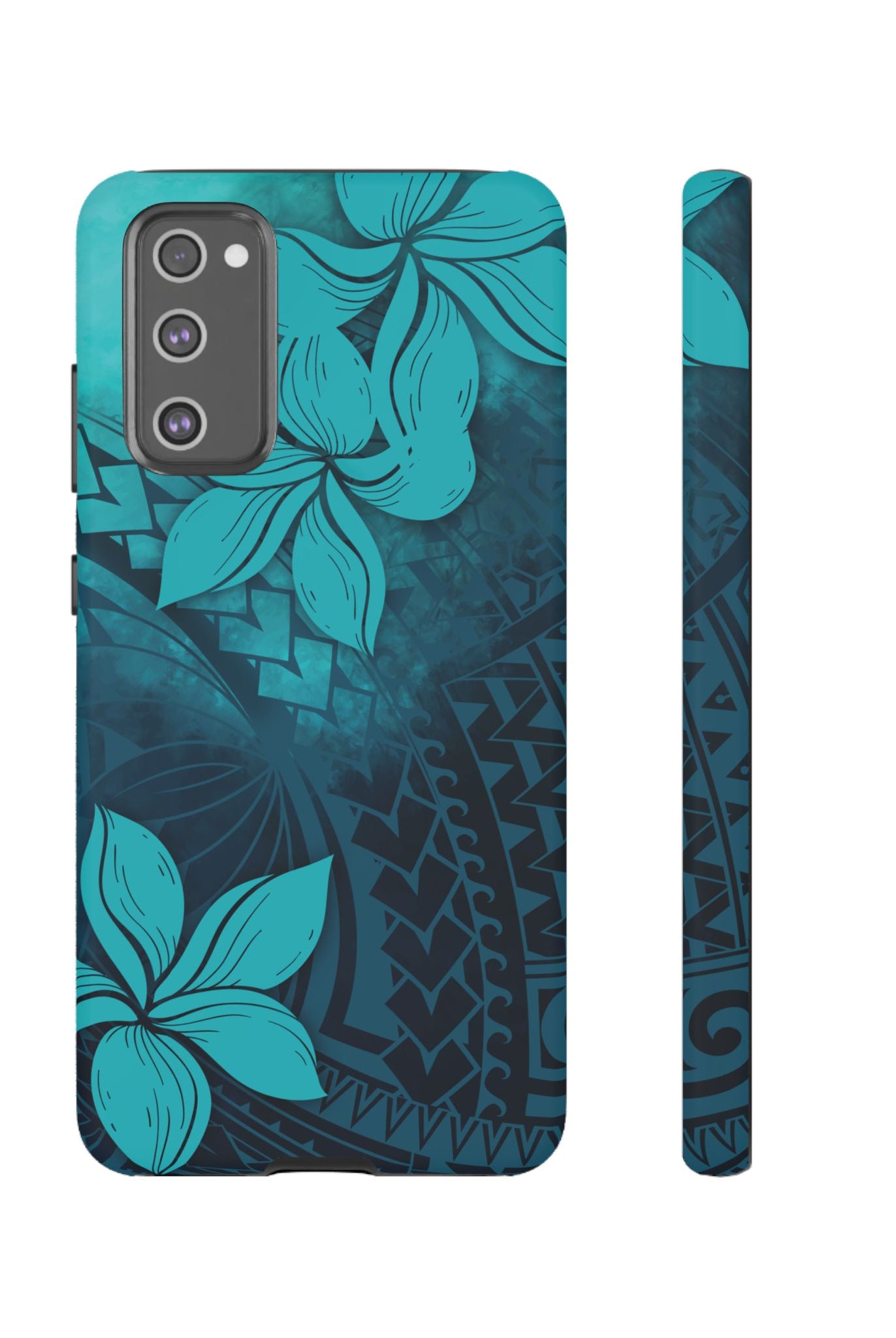 Moana Bloom Tough Samsung Galaxy Case Samsung Galaxy S20 FE Matte - Hawaiian Teal Plumeria Ocean Tribal Design - The Local Banyan