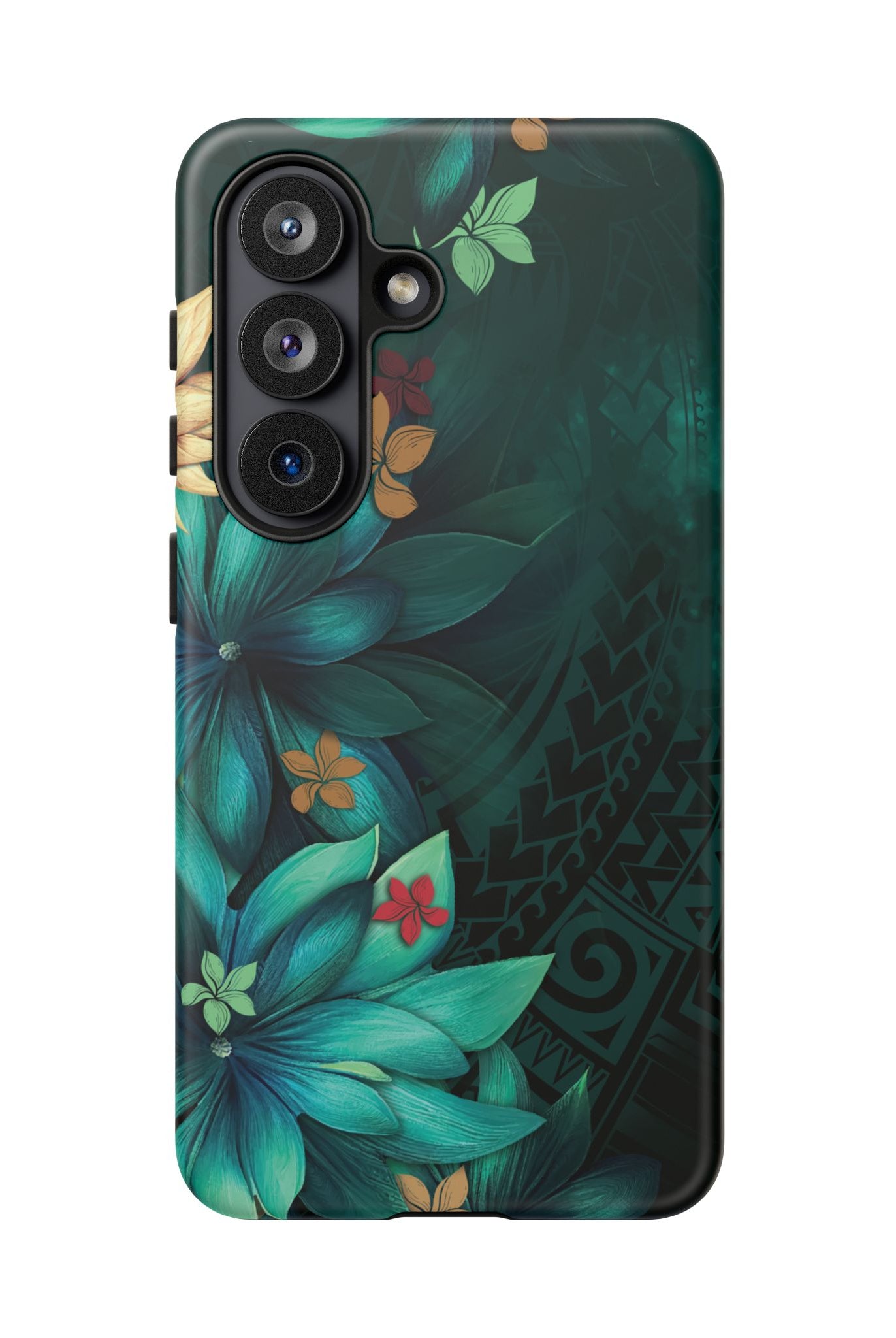 Woman holding Aloha Whispers Tough Samsung Galaxy Case - Hawaiian Abstract Green Floral Polynesian Design - The Local Banyan