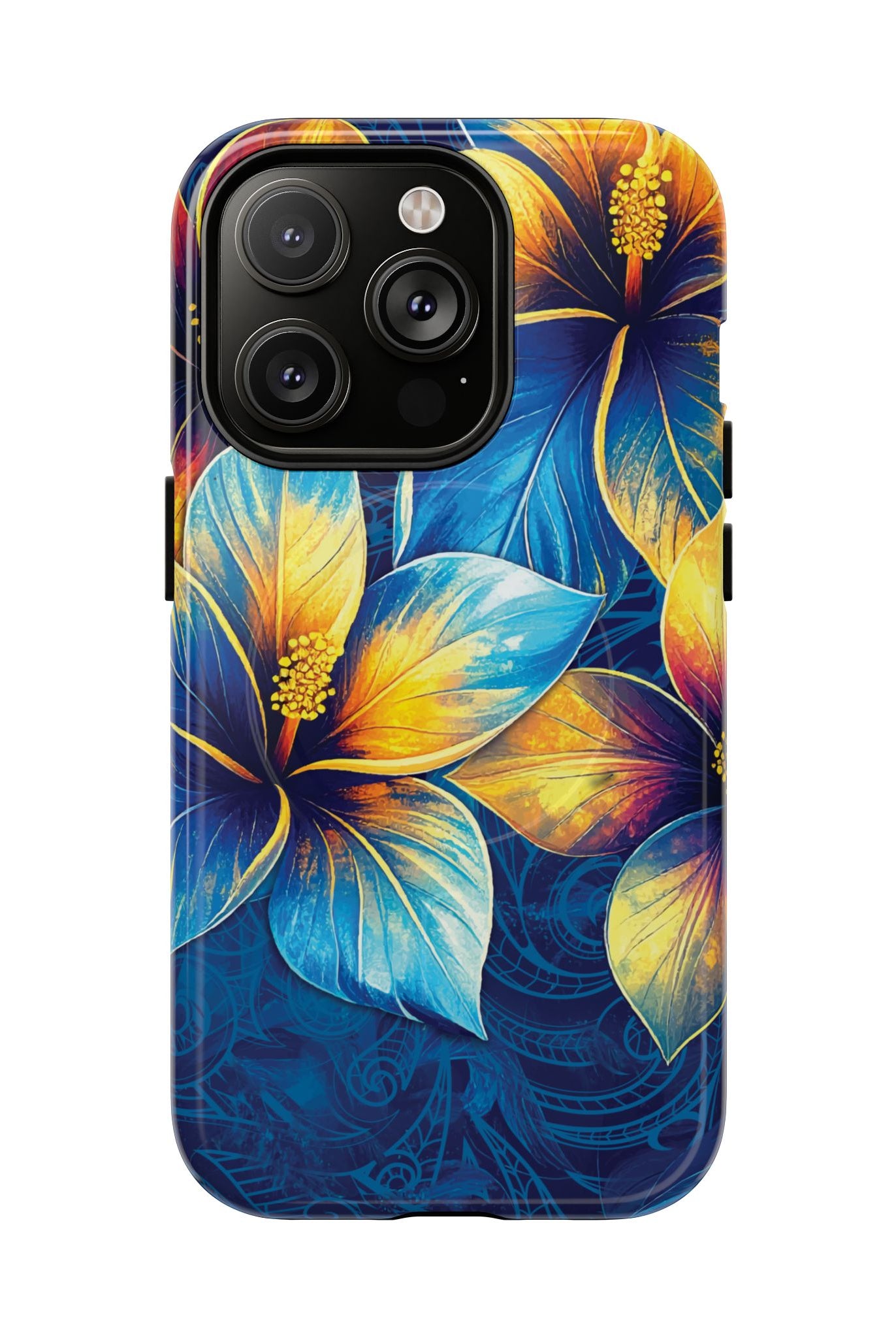 Pua La MagSafe iPhone Case iPhone 14 Pro Glossy - Hawaiian Golden Hibiscus Sun Flower Sapphire Design - The Local Banyan