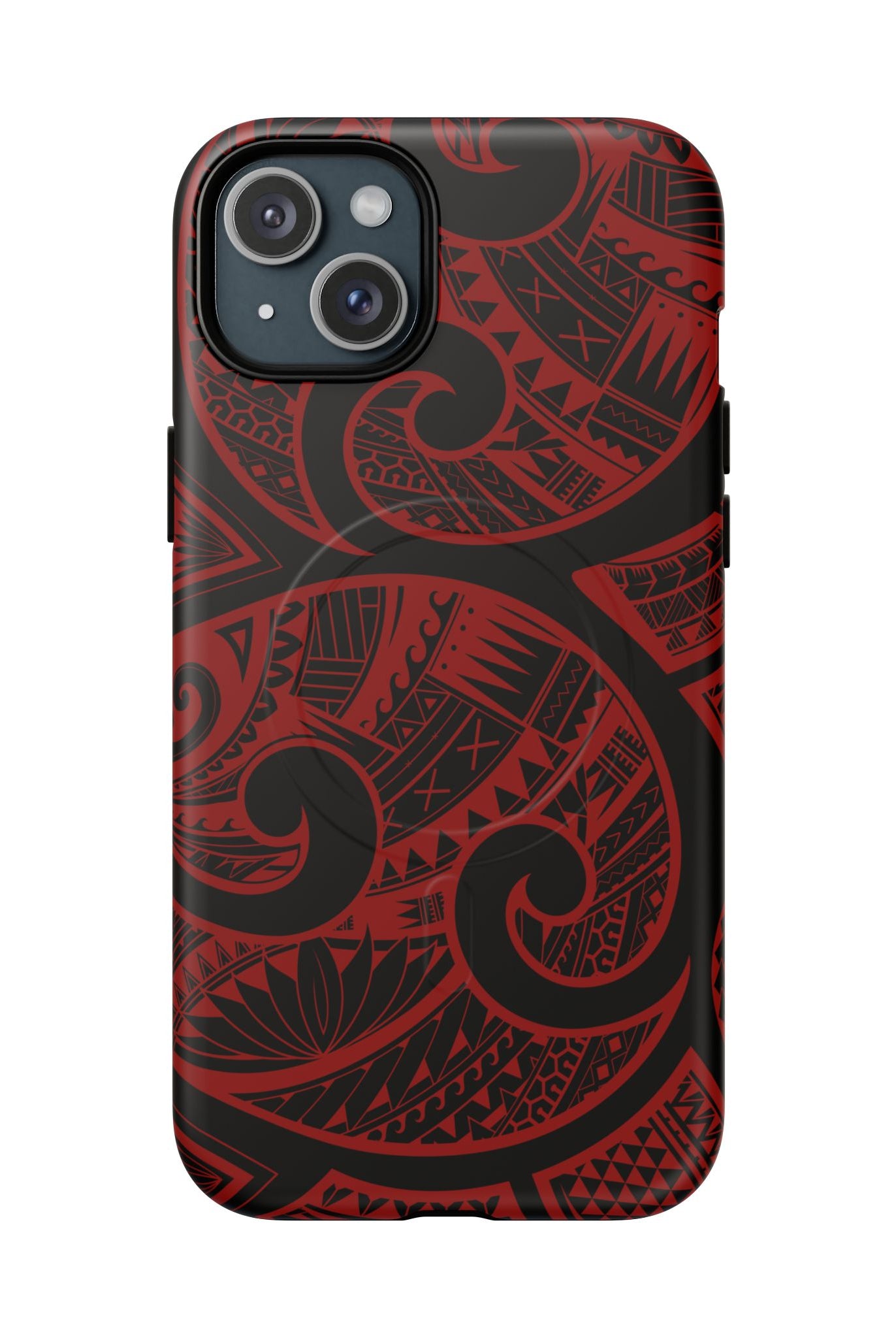 Island Tribal MagSafe iPhone Case iPhone 15 Plus Matte - Hawaiian Crimson Red Polynesian Tribal Design - The Local Banyan