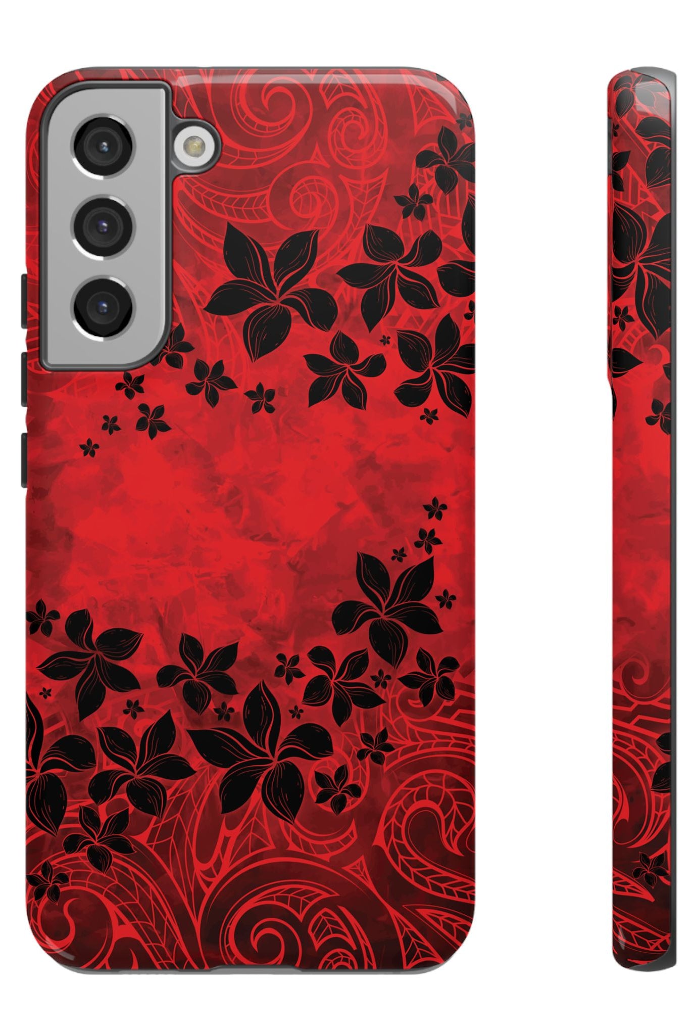Keahi Pua Tough Samsung Galaxy Case Samsung Galaxy S22 Plus Glossy - Hawaiian Fire Flower Red Tribal Floral Design - The Local Banyan