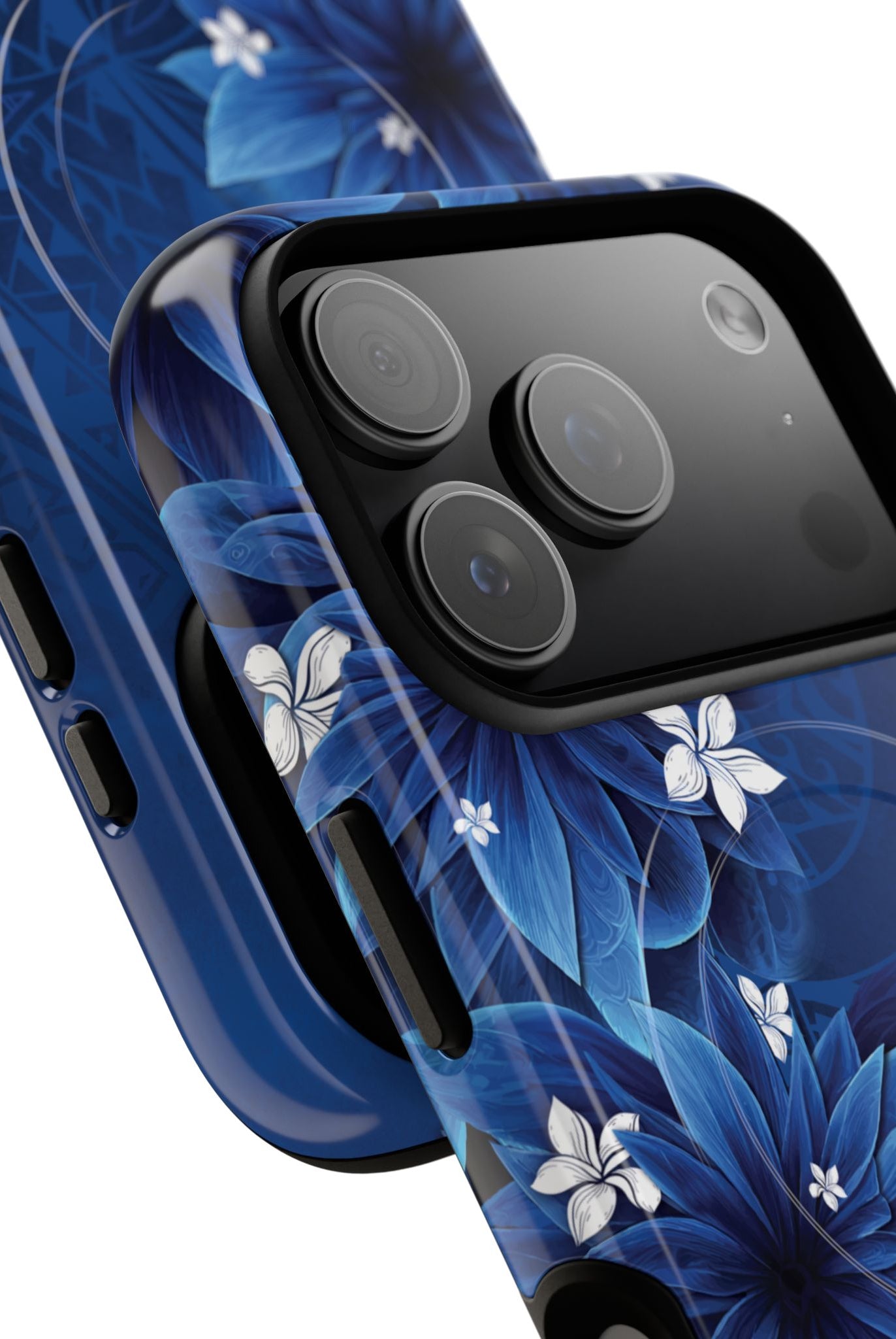 Woman holding Hoku Pua MagSafe iPhone Case - Hawaiian Blue Star Flower Polynesian Design - The Local Banyan