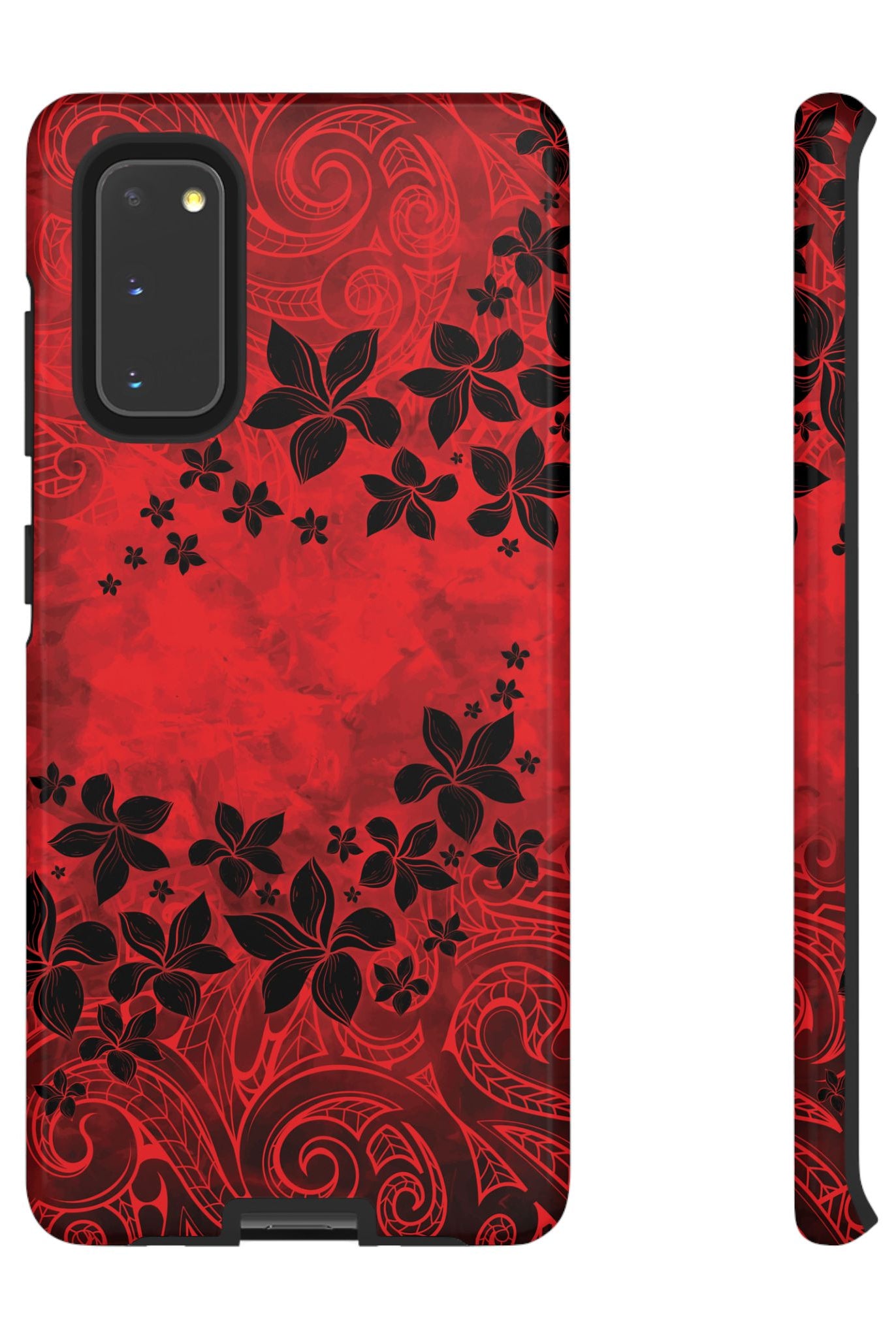 Keahi Pua Tough Samsung Galaxy Case Samsung Galaxy S20 Glossy - Hawaiian Fire Flower Red Tribal Floral Design - The Local Banyan