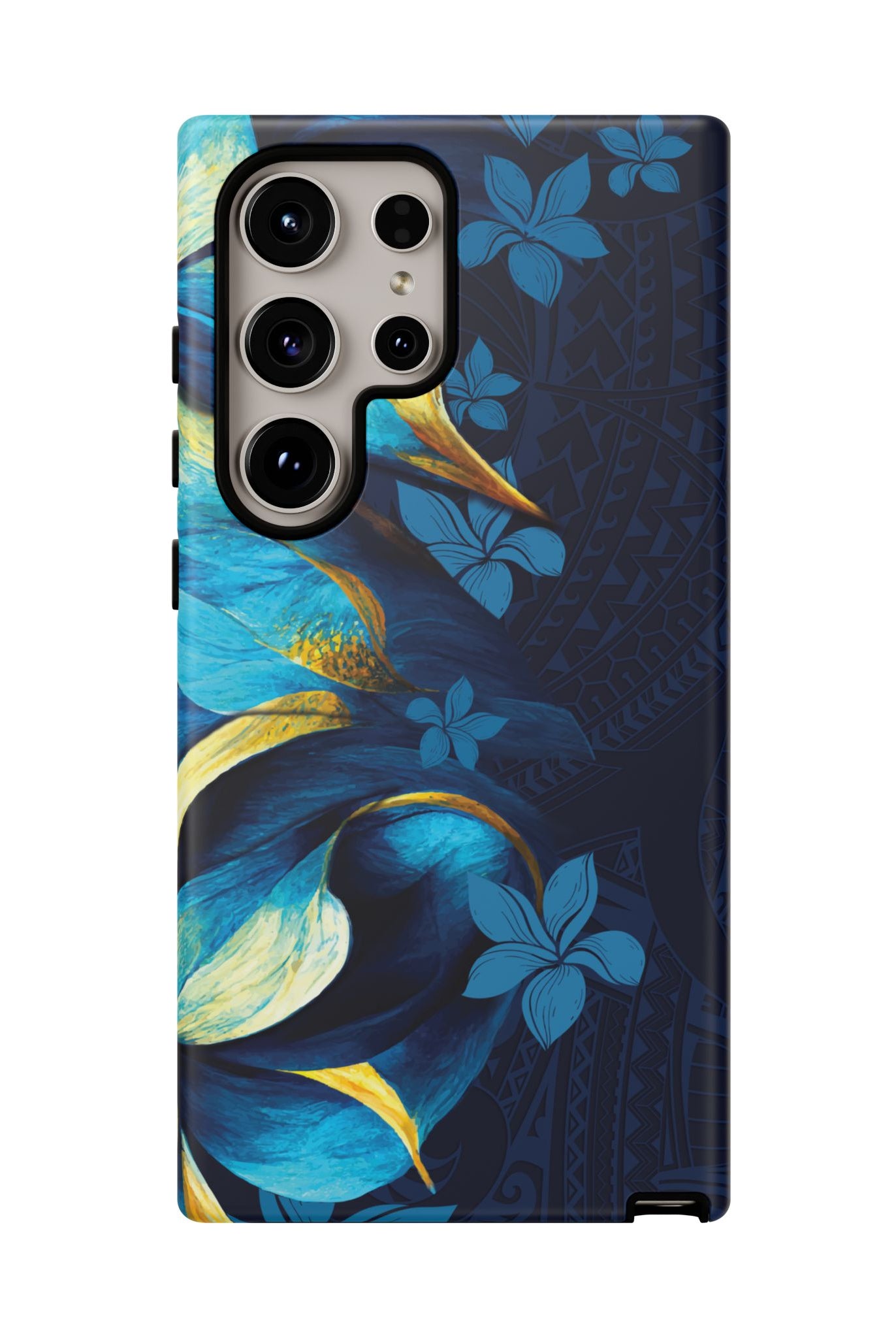 Po Mahina Tough Samsung Galaxy Case Detail View - Hawaiian Moonlit Teal Gold Floral Design Close Up - The Local Banyan