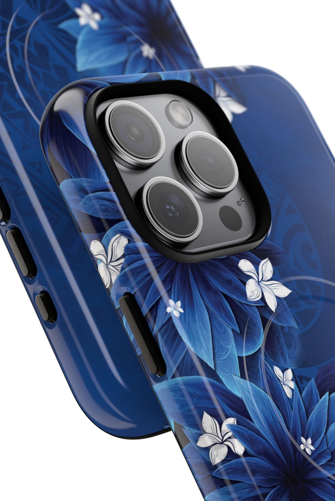 Hoku Pua MagSafe iPhone Case Detail View - Hawaiian Blue Star Flower Polynesian Design Close Up - The Local Banyan