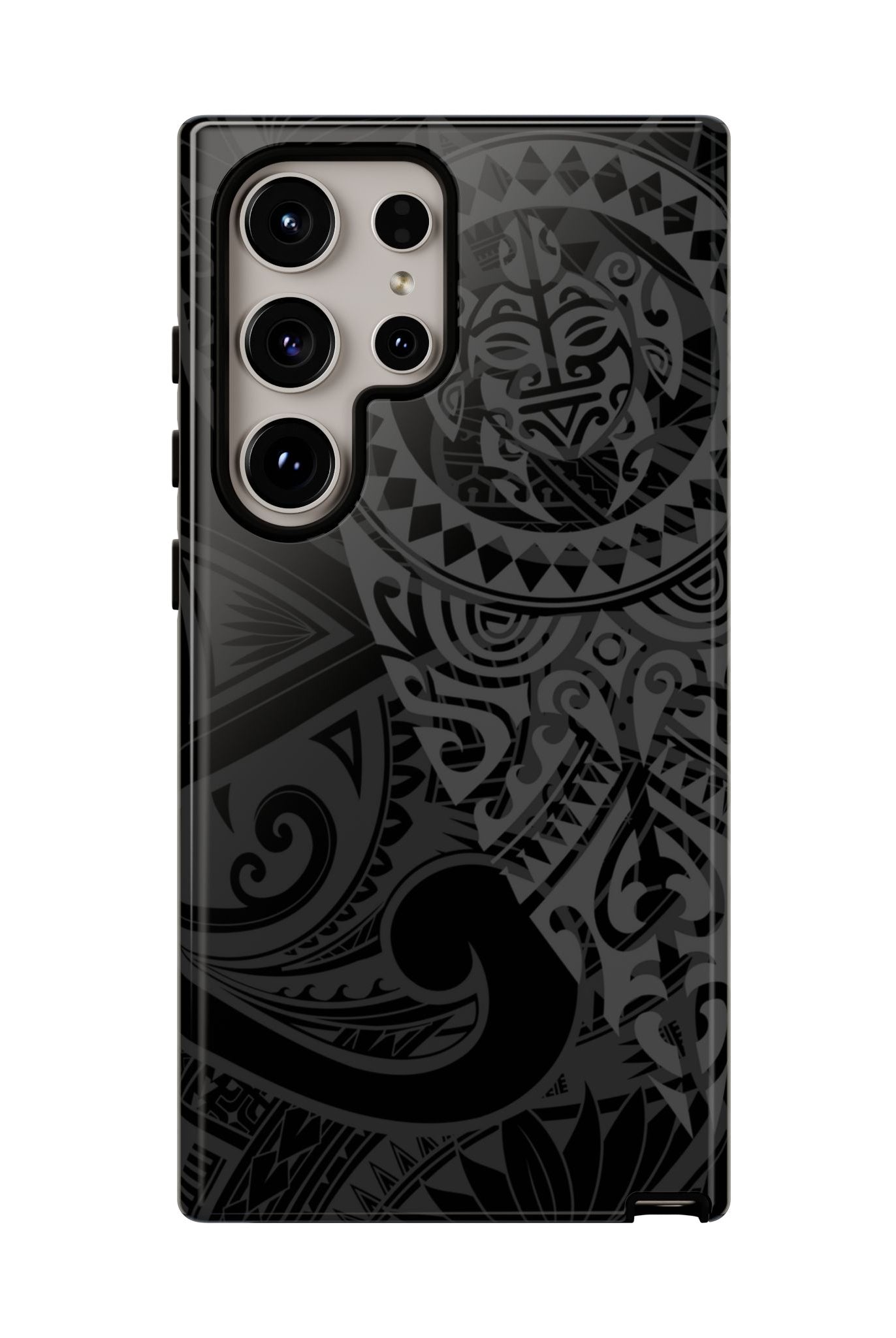 Woman holding Tribal Guardian Tough Samsung Galaxy Case - Hawaiian Black on Black Polynesian Tribal Design - The Local Banyan