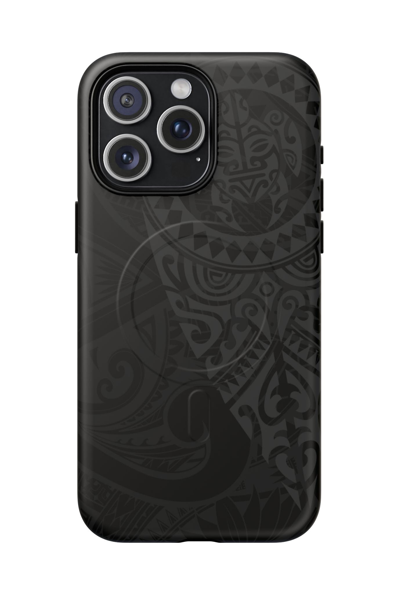 Tribal Guardian MagSafe iPhone Case iPhone 15 Pro Max Matte - Hawaiian Black on Black Polynesian Tribal Design - The Local Banyan
