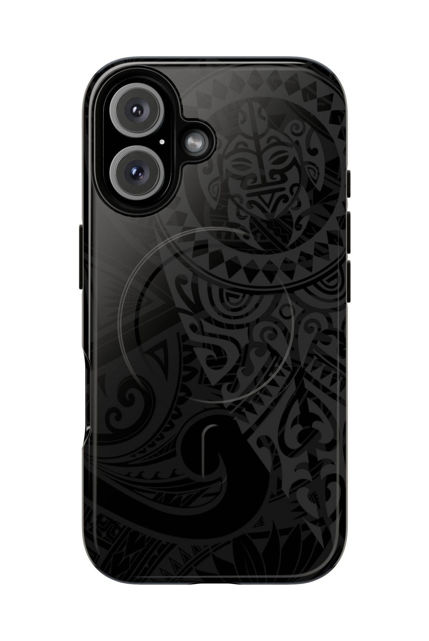 Tribal Guardian MagSafe iPhone Case iPhone 16 Glossy - Hawaiian Black on Black Polynesian Tribal Design - The Local Banyan