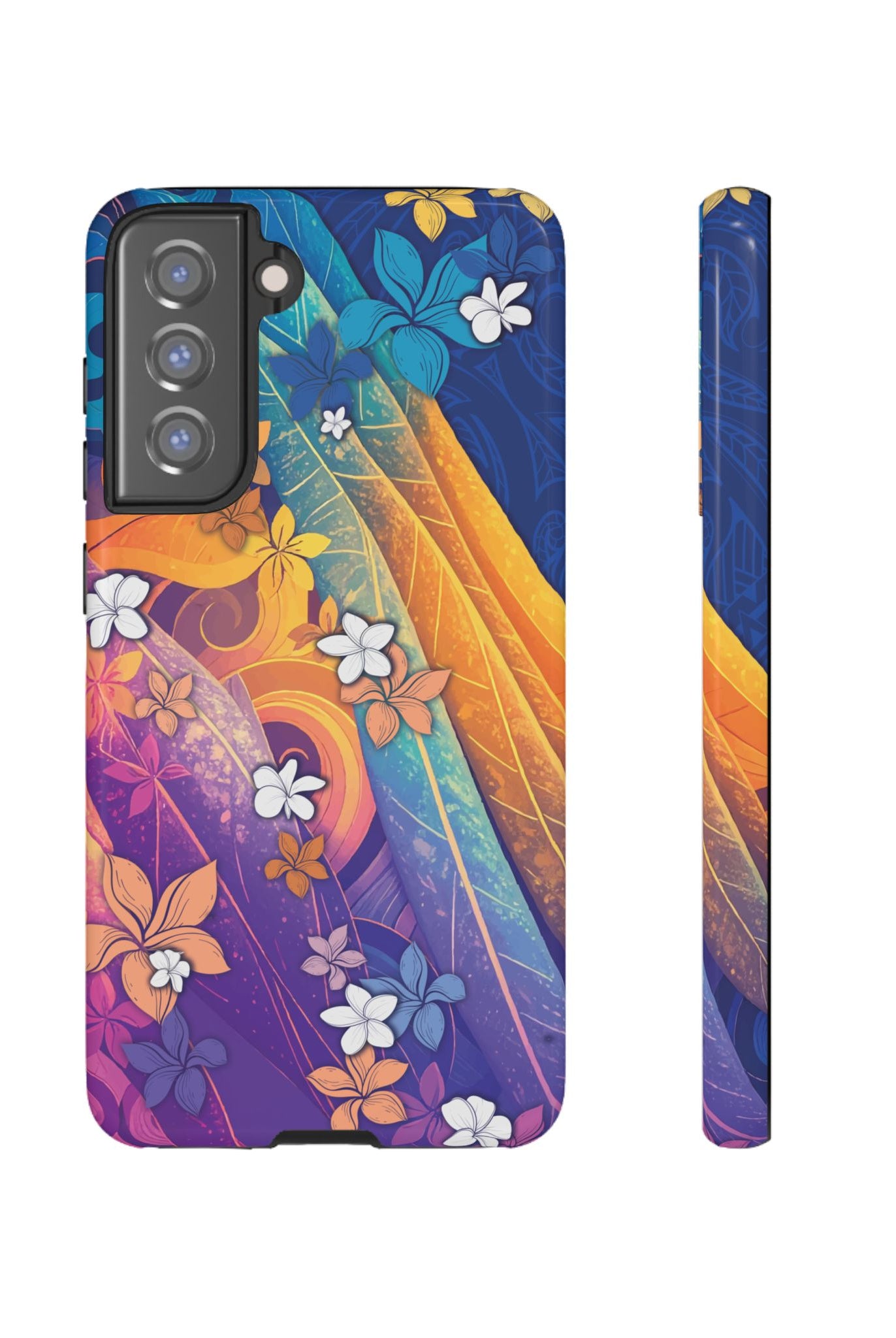 Mauna Sunrise Tough Samsung Galaxy Case Samsung Galaxy S21 FE Glossy - Hawaiian Colorful Sunrise Plumeria Design - The Local Banyan