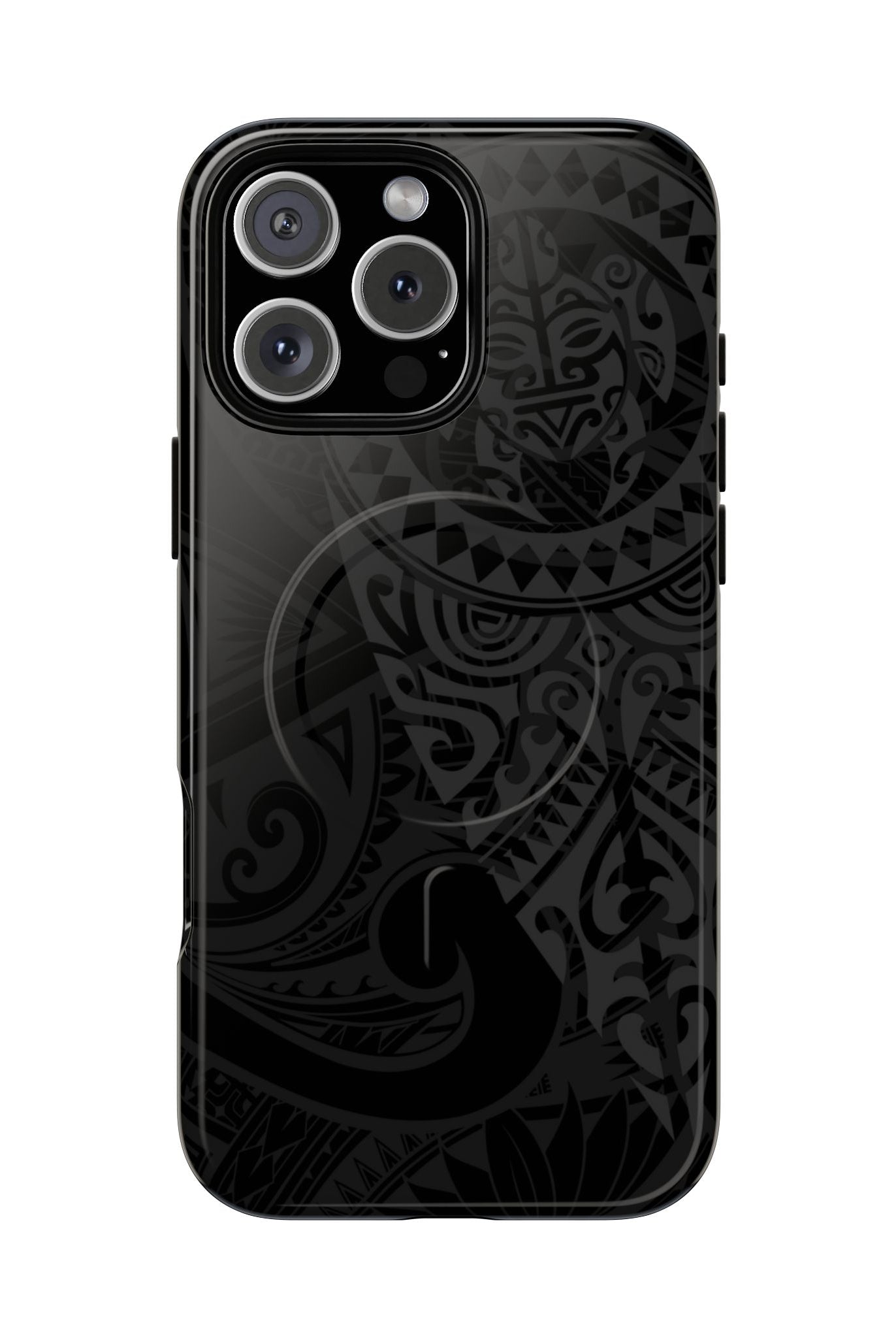 Tribal Guardian MagSafe iPhone Case iPhone 16 Pro Max Glossy - Hawaiian Black on Black Polynesian Tribal Design - The Local Banyan