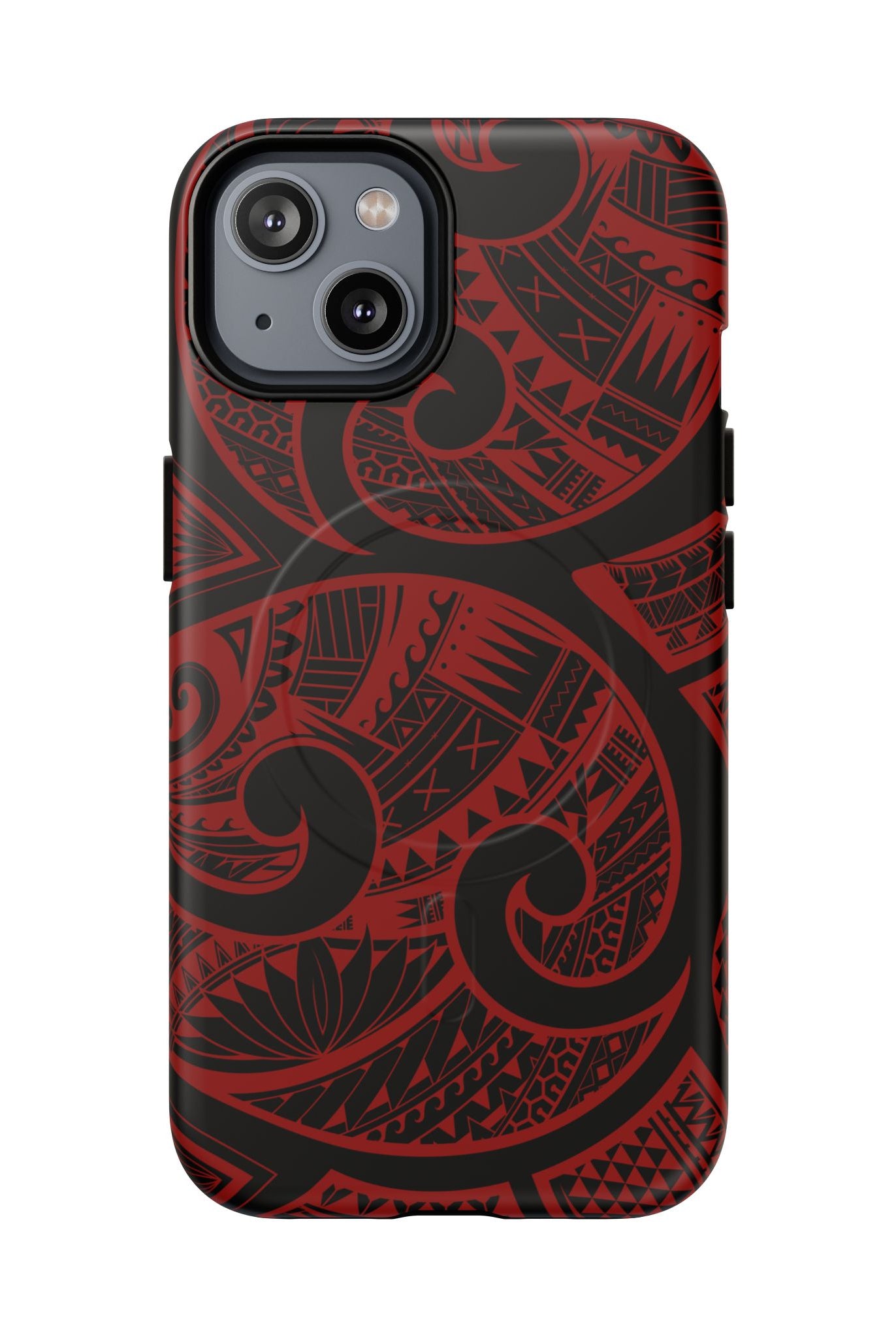 Island Tribal MagSafe iPhone Case iPhone 14 Matte - Hawaiian Crimson Red Polynesian Tribal Design - The Local Banyan