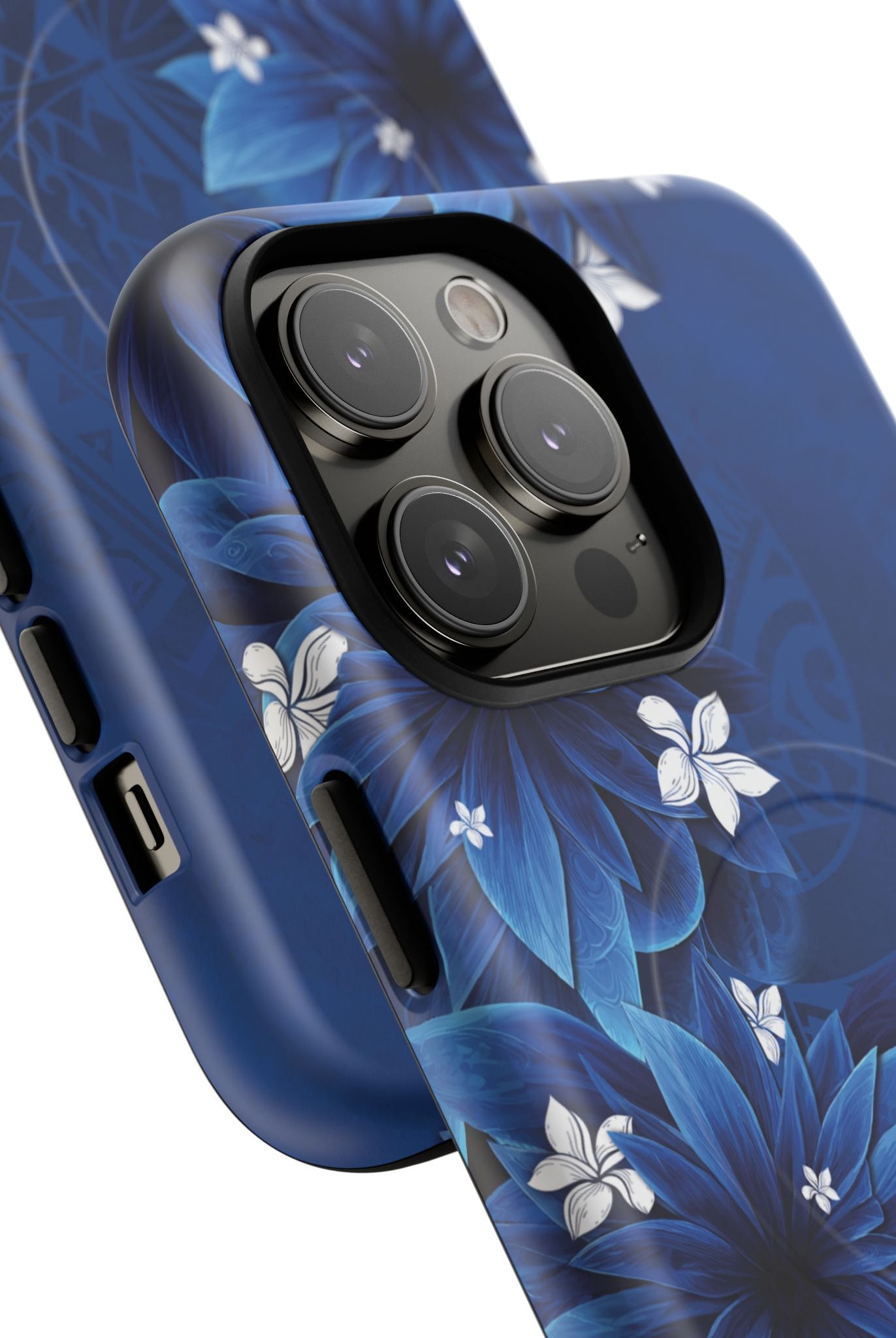 Hoku Pua MagSafe iPhone Case Detail View - Hawaiian Blue Star Flower Polynesian Design Close Up - The Local Banyan