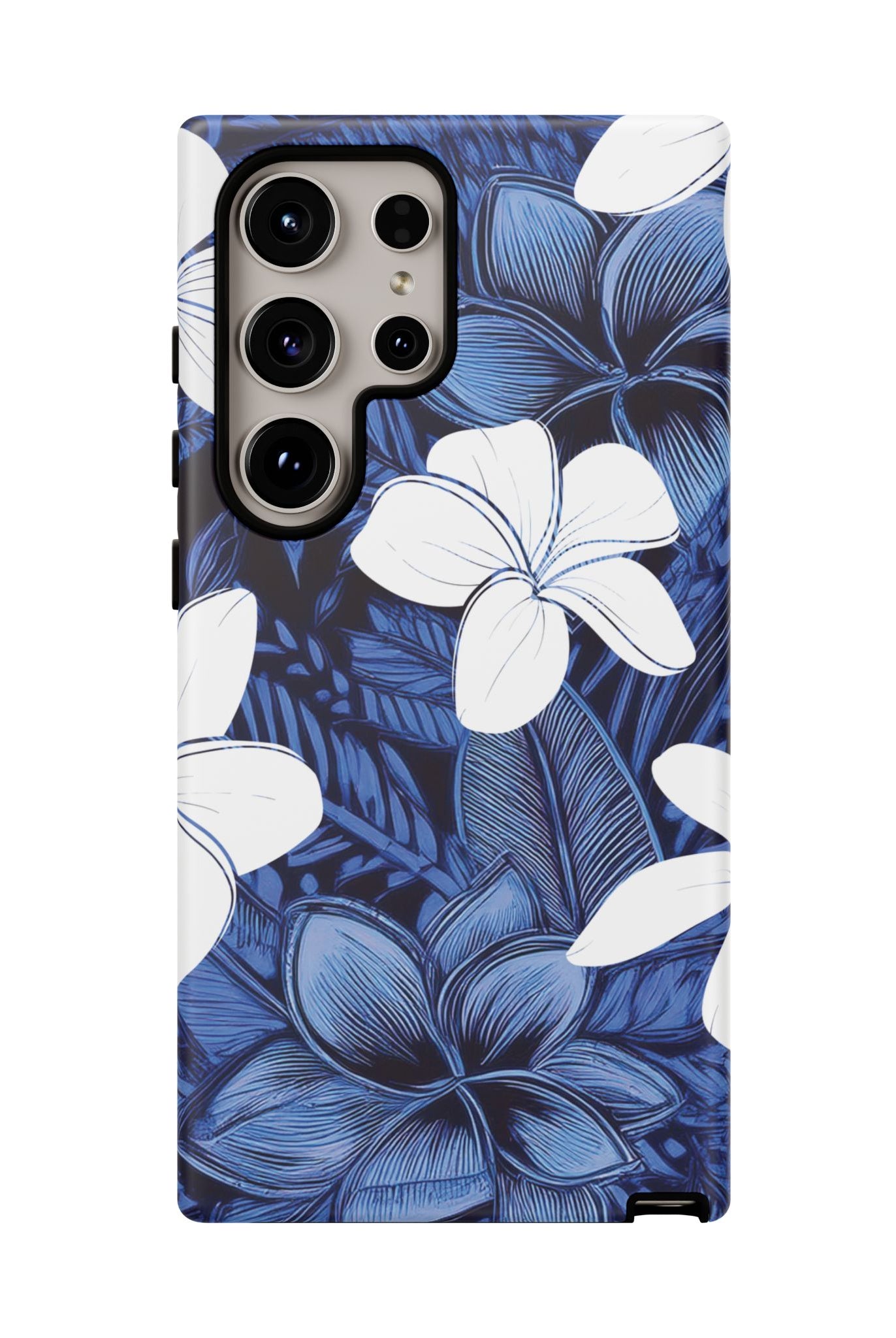 Woman holding Eternal Blue Plumeria Tough Samsung Galaxy Case - Hawaiian Blue Plumeria Ocean Floral Design - The Local Banyan