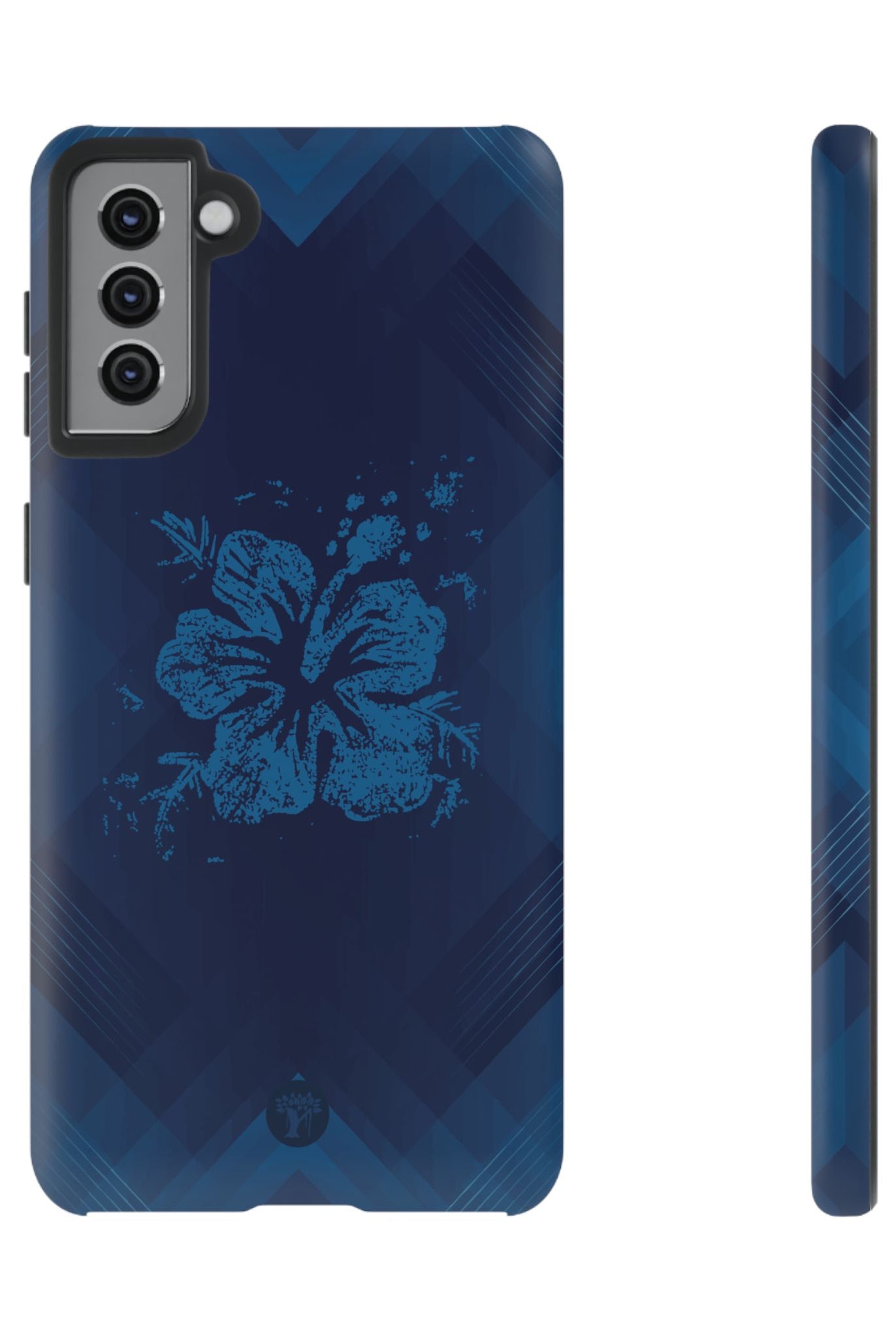 Kikokiko Lehua Tough Samsung Galaxy Case Samsung Galaxy S21 Plus Matte - Hawaiian Navy Blue Geometric Hibiscus Design - The Local Banyan