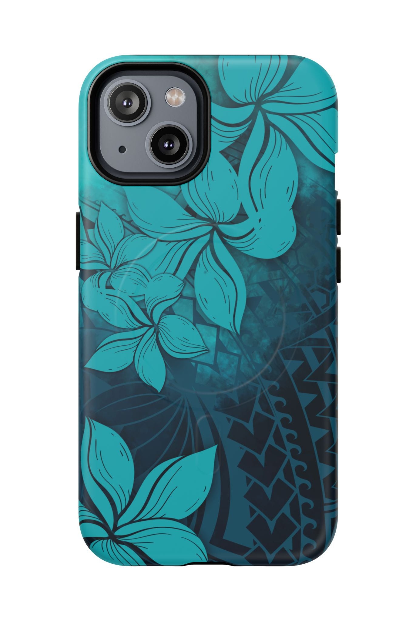 Moana Bloom MagSafe iPhone Case iPhone 14 Matte - Hawaiian Teal Plumeria Ocean Tribal Design - The Local Banyan