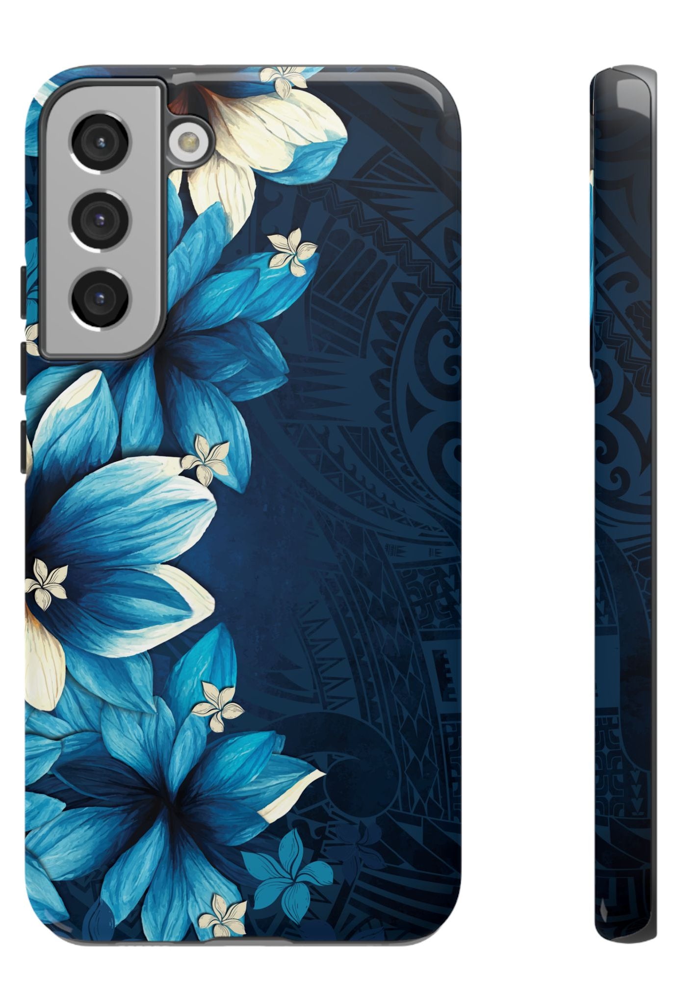 Leilani Nights Tough Samsung Galaxy Case Samsung Galaxy S22 Plus Glossy - Hawaiian Dark Blue Floral Polynesian Design - The Local Banyan