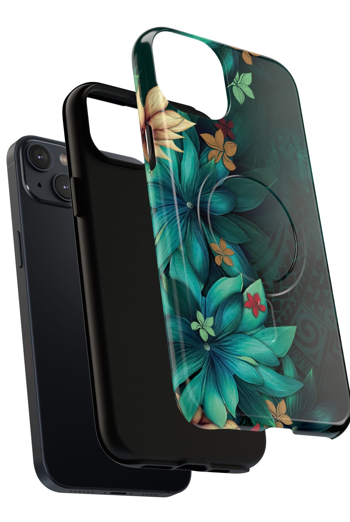 Aloha Whispers MagSafe iPhone Case Detail View - Hawaiian Abstract Green Floral Polynesian Design Close Up - The Local Banyan
