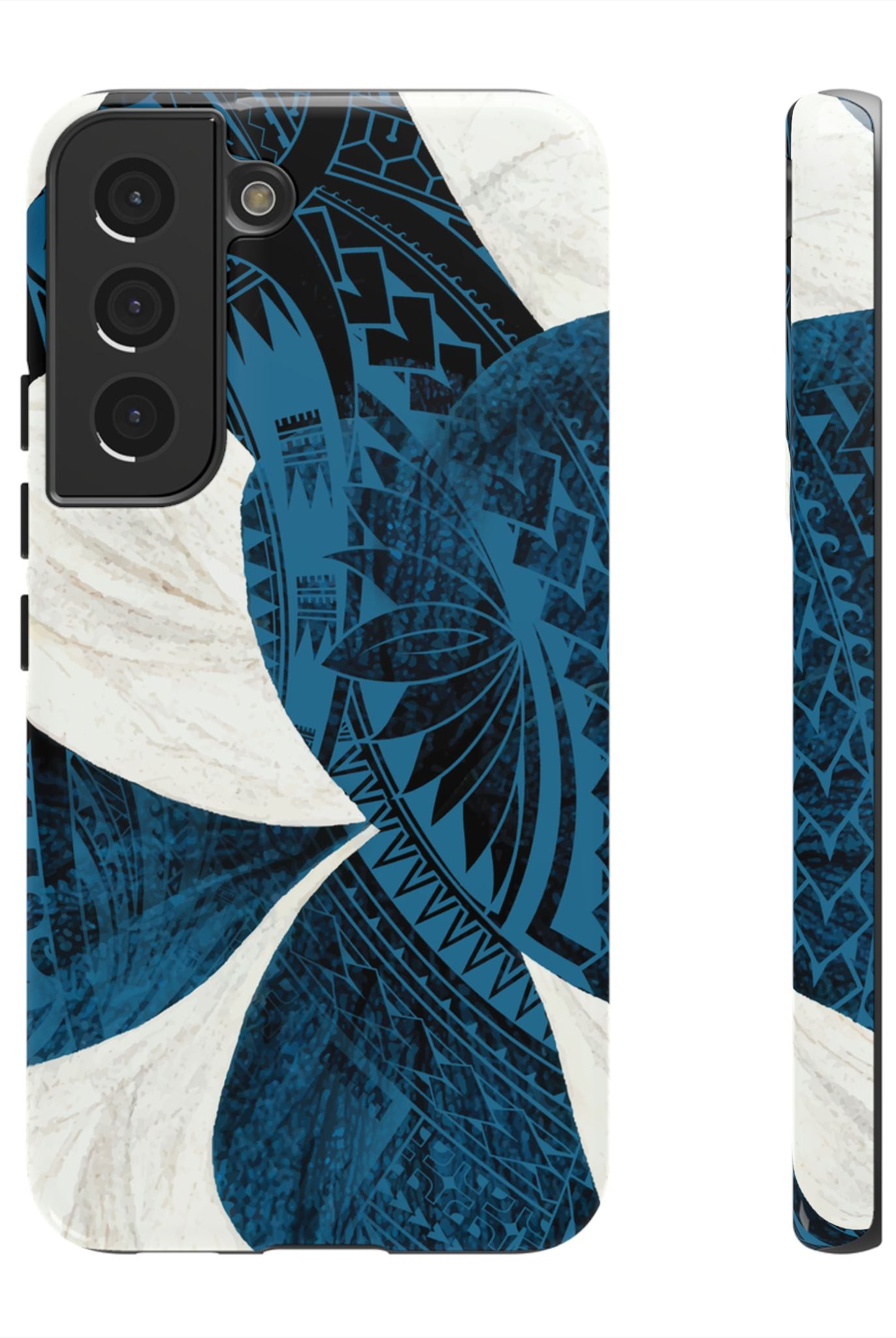 Hana Breeze Tough Samsung Galaxy Case Samsung Galaxy S22 Glossy - Hawaiian Blue Plumeria Polynesian Botanical Design - The Local Banyan