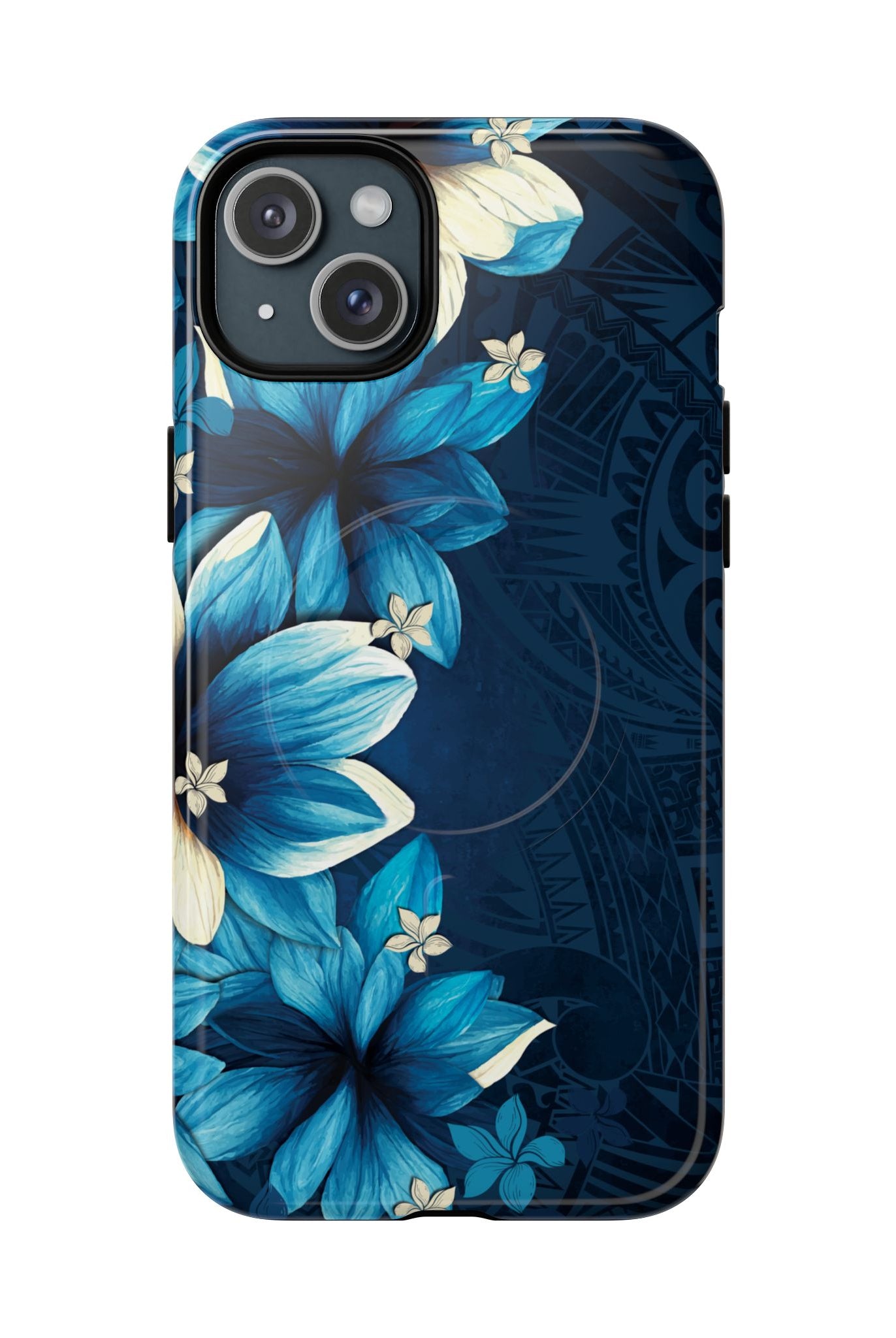 Leilani Nights MagSafe iPhone Case iPhone 15 Plus Glossy - Hawaiian Dark Blue Floral Polynesian Design - The Local Banyan