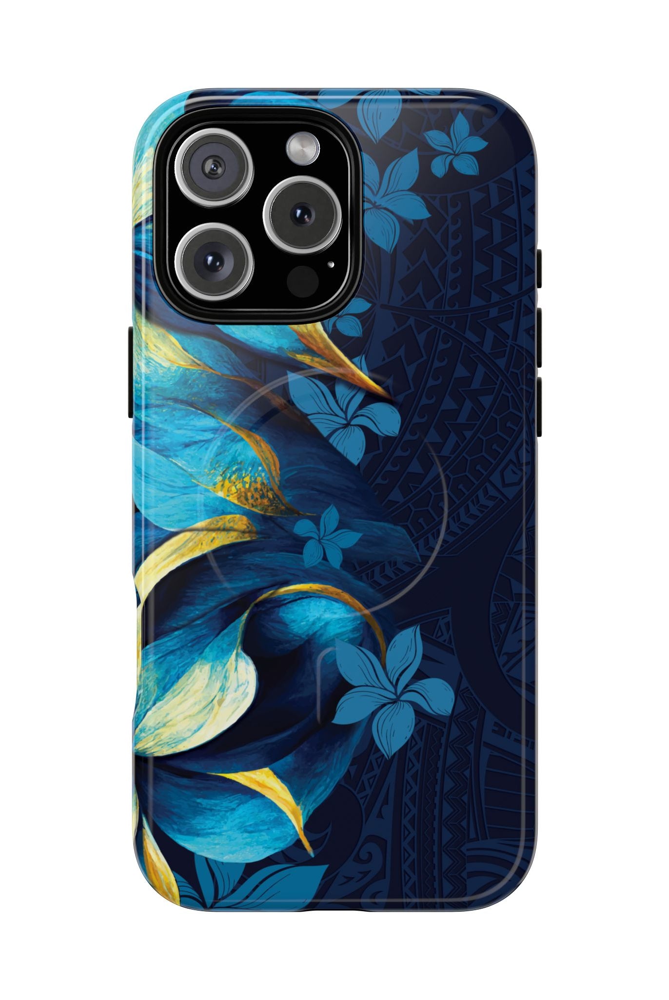Po Mahina MagSafe iPhone Case iPhone 16 Pro Max Glossy - Hawaiian Moonlit Teal Gold Floral Design - The Local Banyan