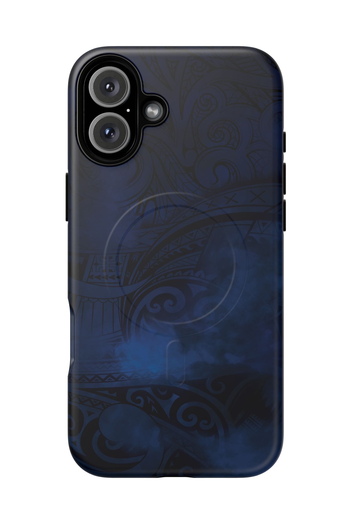 Woman holding Midnight Essence MagSafe iPhone Case - Hawaiian Midnight Navy Polynesian Tribal Design - The Local Banyan