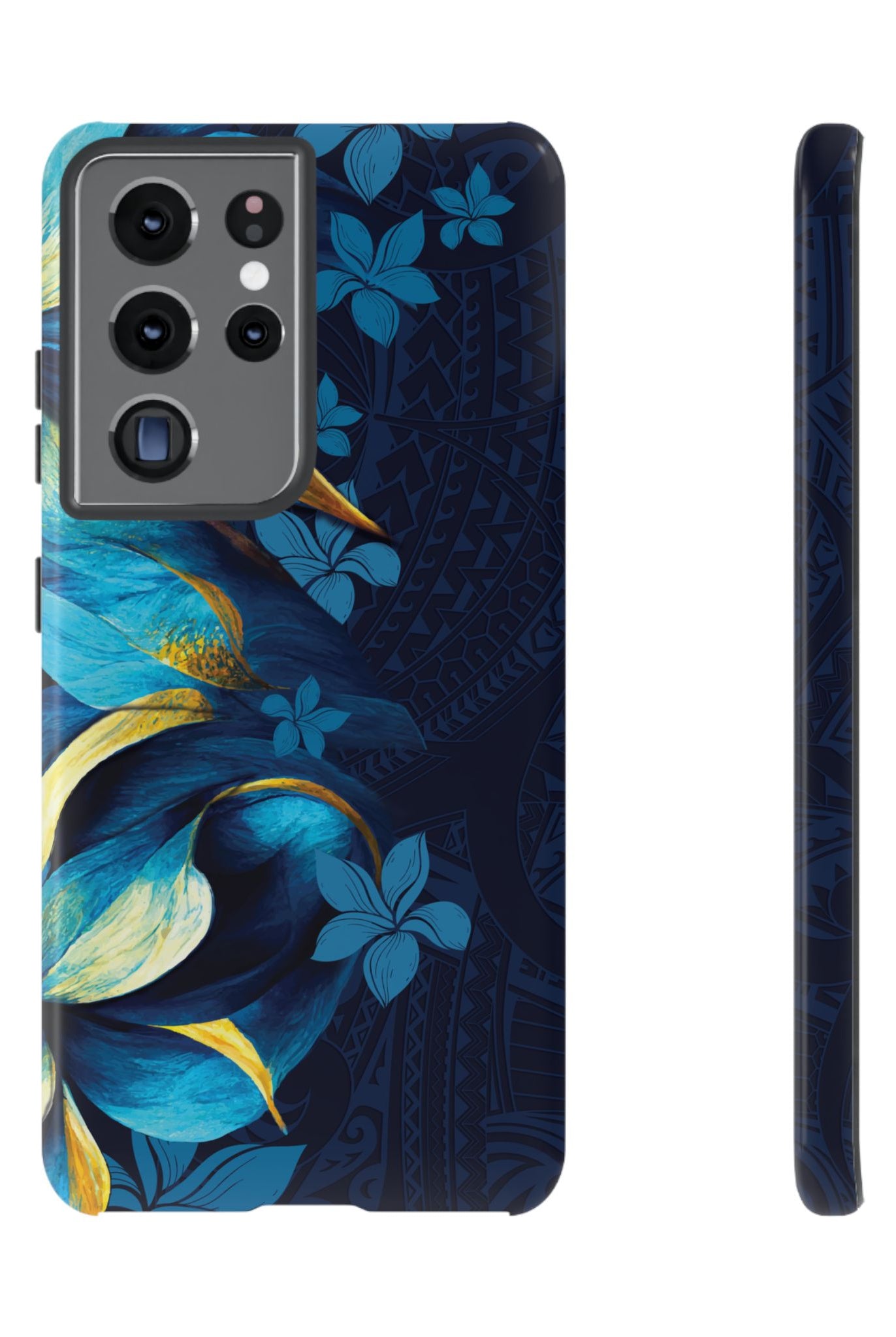 Po Mahina Tough Samsung Galaxy Case Samsung Galaxy S21 Ultra Glossy - Hawaiian Moonlit Teal Gold Floral Design - The Local Banyan