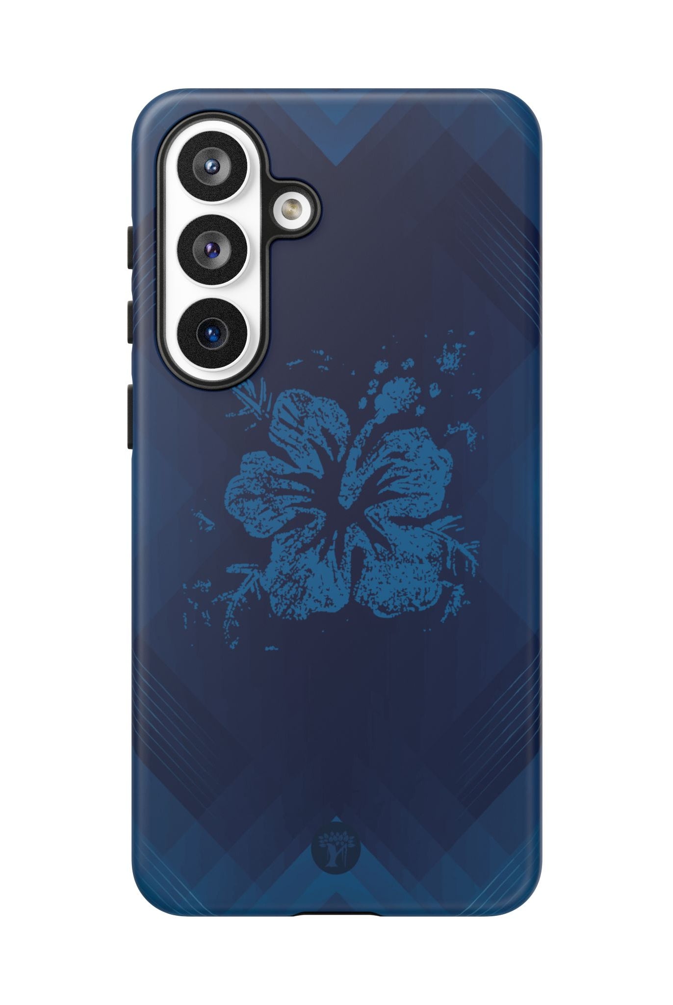 Kikokiko Lehua Tough Samsung Galaxy Case Detail View - Hawaiian Navy Blue Geometric Hibiscus Design Close Up - The Local Banyan