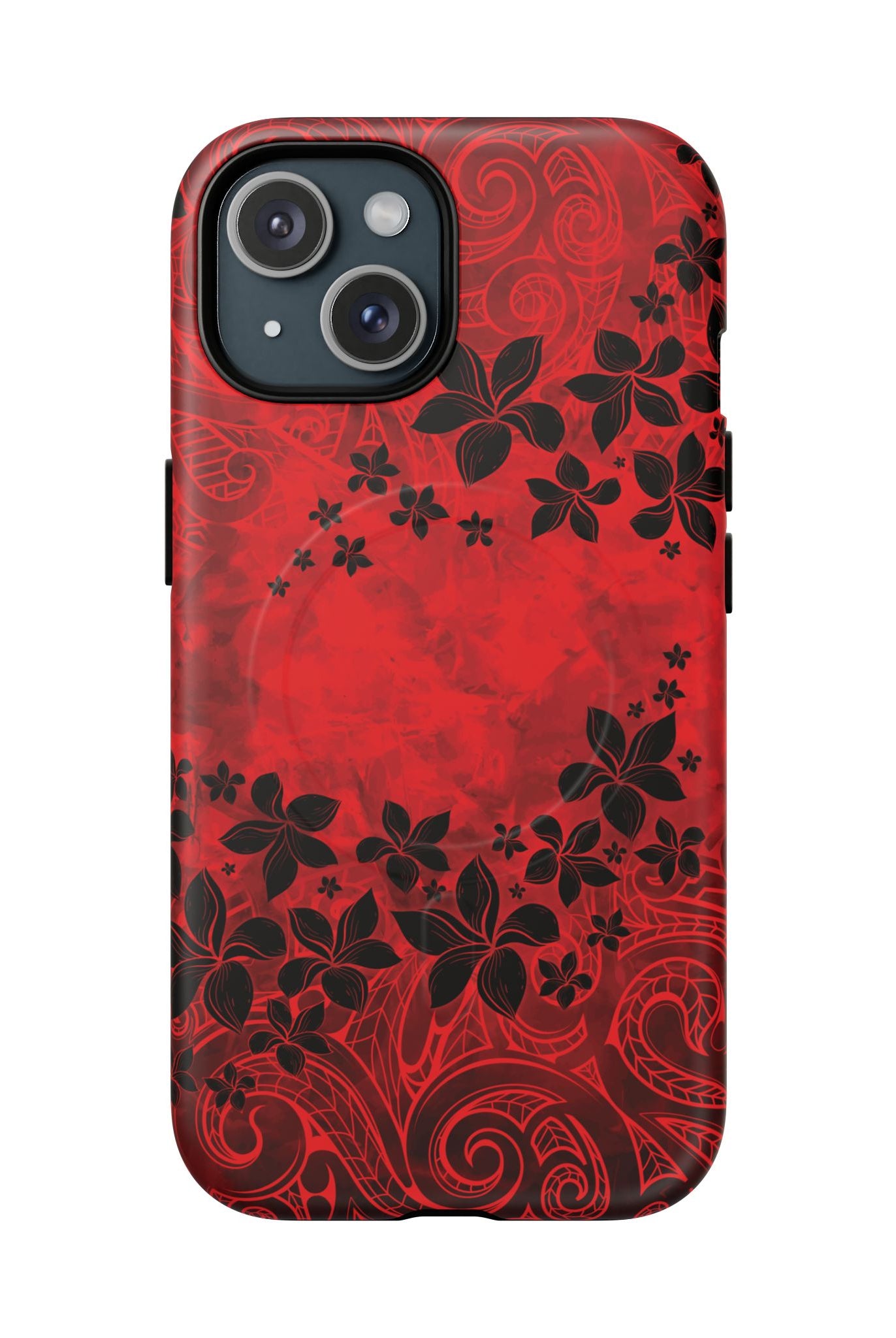 Keahi Pua MagSafe iPhone Case iPhone 15 Matte - Hawaiian Fire Flower Red Tribal Floral Design - The Local Banyan