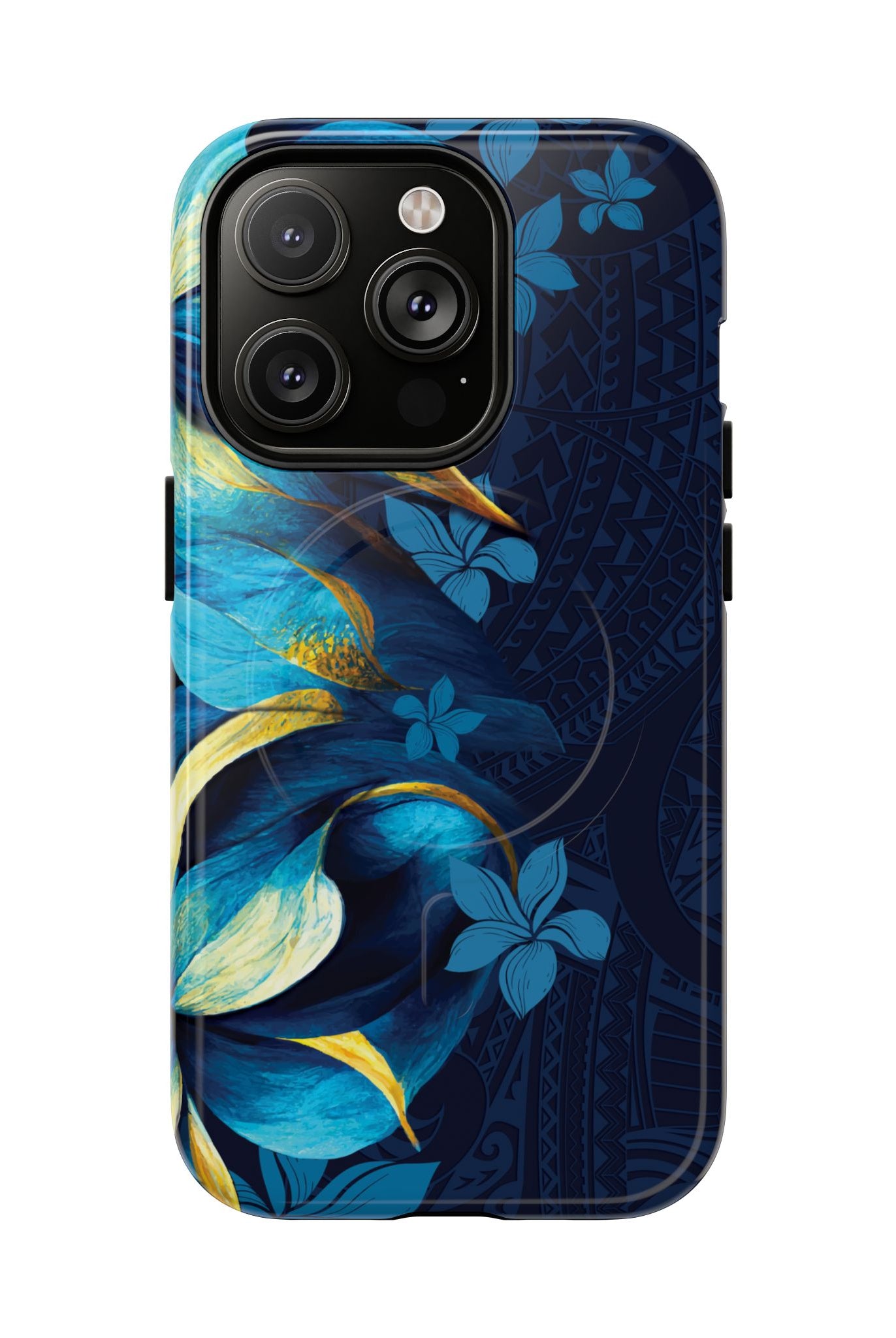 Po Mahina MagSafe iPhone Case iPhone 14 Pro Glossy - Hawaiian Moonlit Teal Gold Floral Design - The Local Banyan