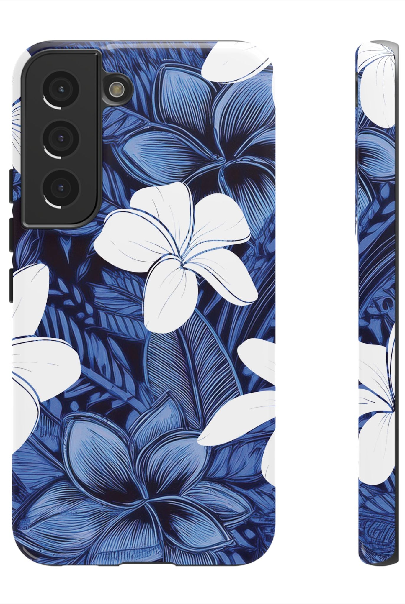Eternal Blue Plumeria Tough Samsung Galaxy Case Samsung Galaxy S22 Glossy - Hawaiian Blue Plumeria Ocean Floral Design - The Local Banyan