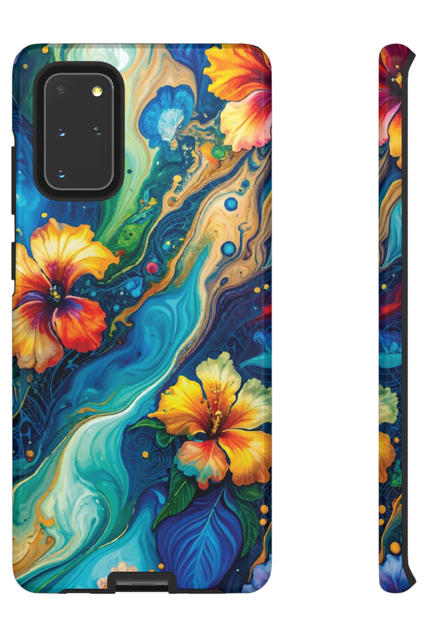 Aloalo Drift Tough Samsung Galaxy Case Samsung Galaxy S20+ Glossy - Hawaiian Hibiscus Teal Ocean Wave Design - The Local Banyan