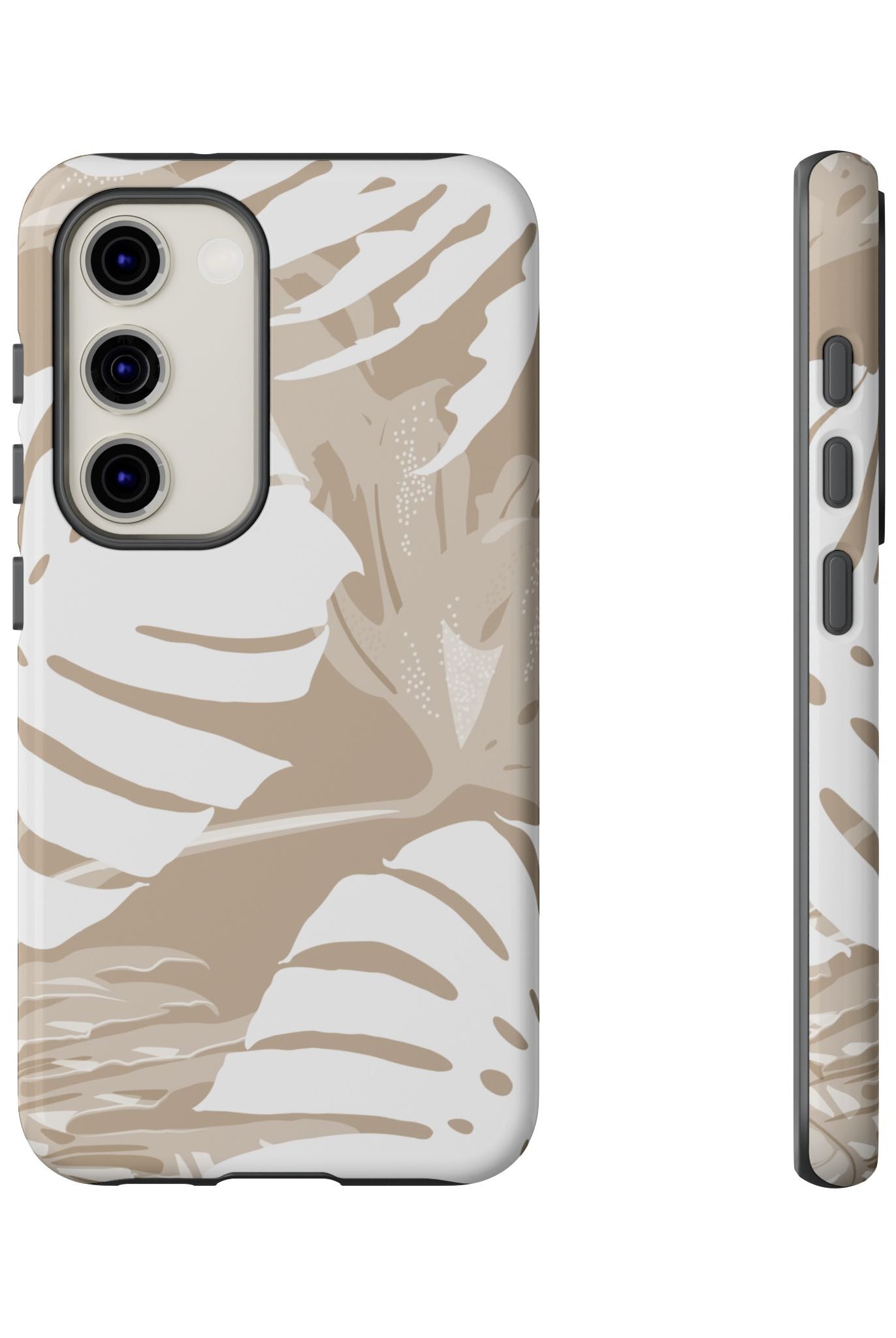 Woman holding Exotic Monstera Tough Samsung Galaxy Case - Hawaiian Tropical Monstera Botanical Neutral Design - The Local Banyan