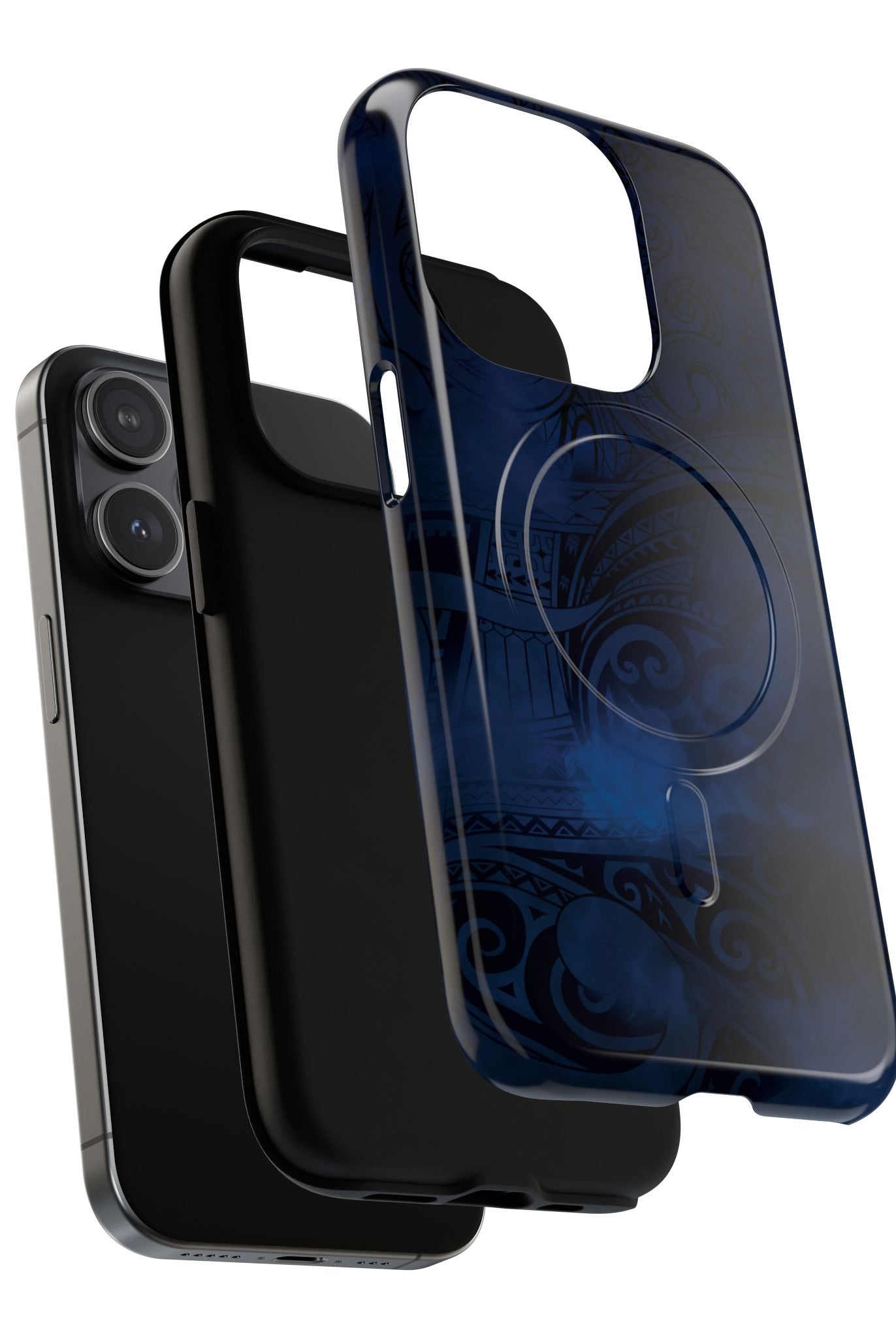 Midnight Essence MagSafe iPhone Case Detail View - Hawaiian Midnight Navy Polynesian Tribal Design Close Up - The Local Banyan