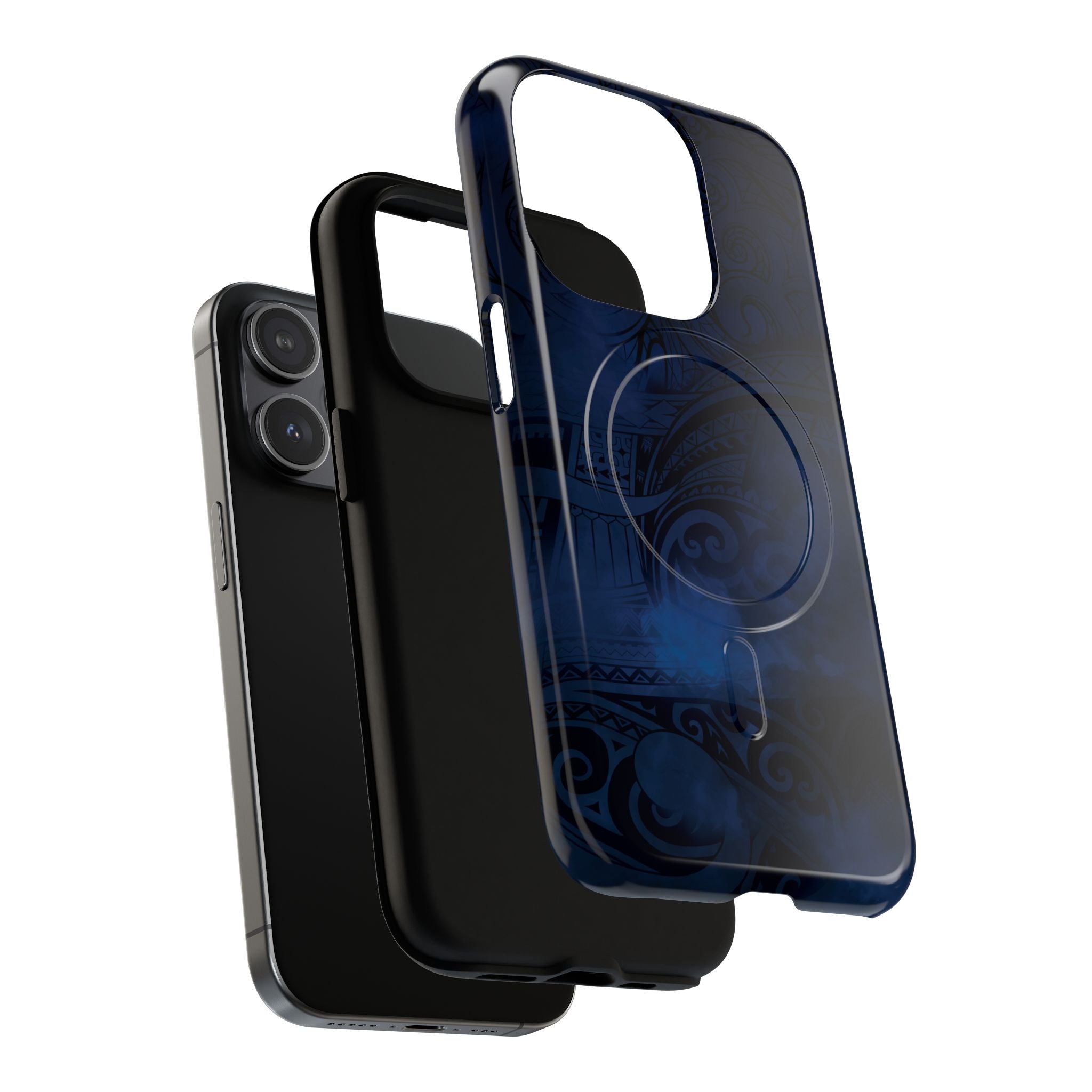 Midnight Essence MagSafe iPhone Case Detail View - Hawaiian Midnight Navy Polynesian Tribal Design Close Up - The Local Banyan