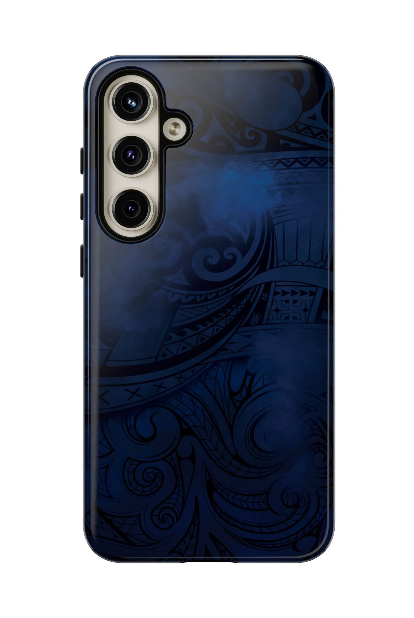 Midnight Essence Tough Samsung Galaxy Case Detail View - Hawaiian Midnight Navy Polynesian Tribal Design Close Up - The Local Banyan