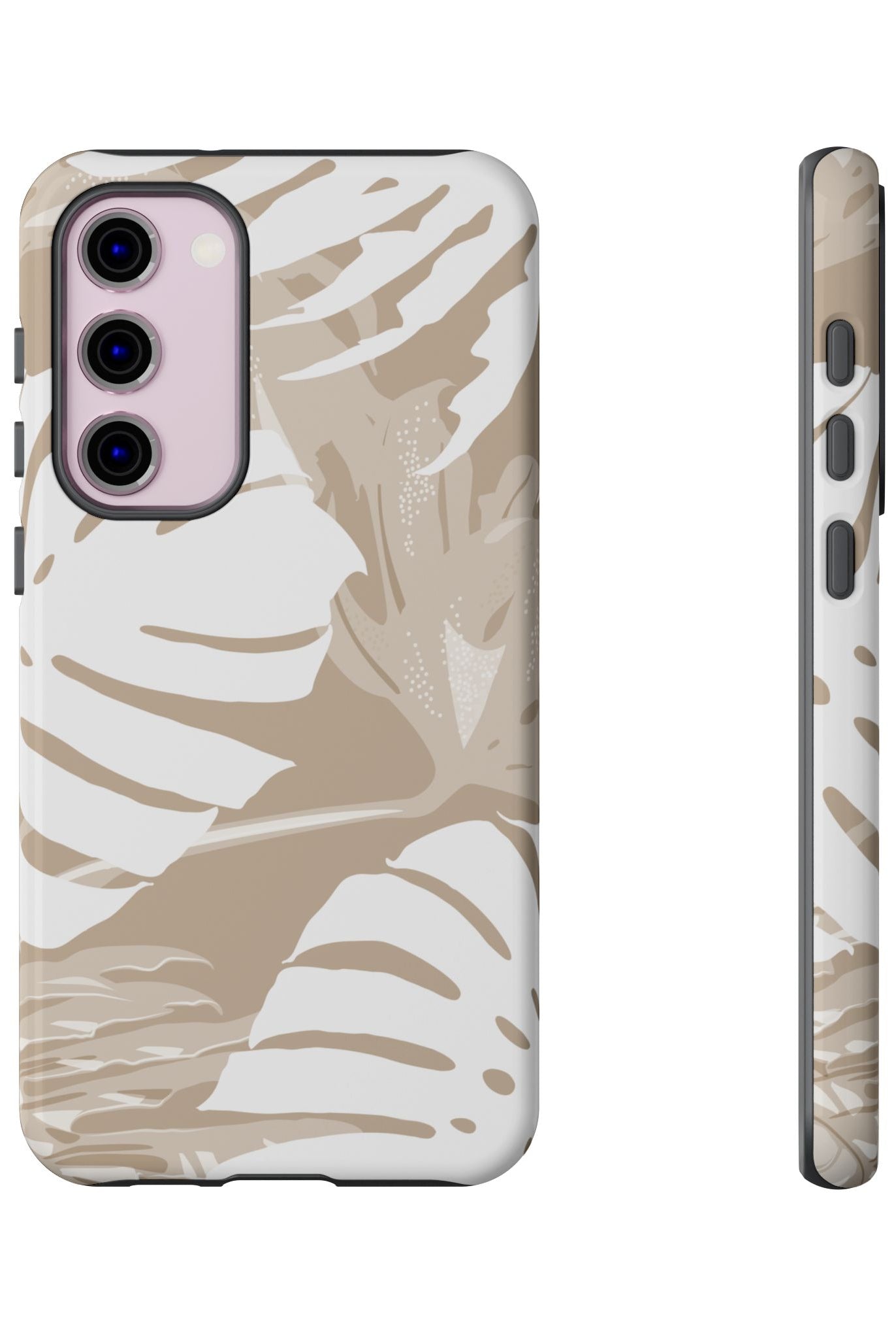 Exotic Monstera Tough Samsung Galaxy Case Detail View - Hawaiian Tropical Monstera Botanical Neutral Design Close Up - The Local Banyan