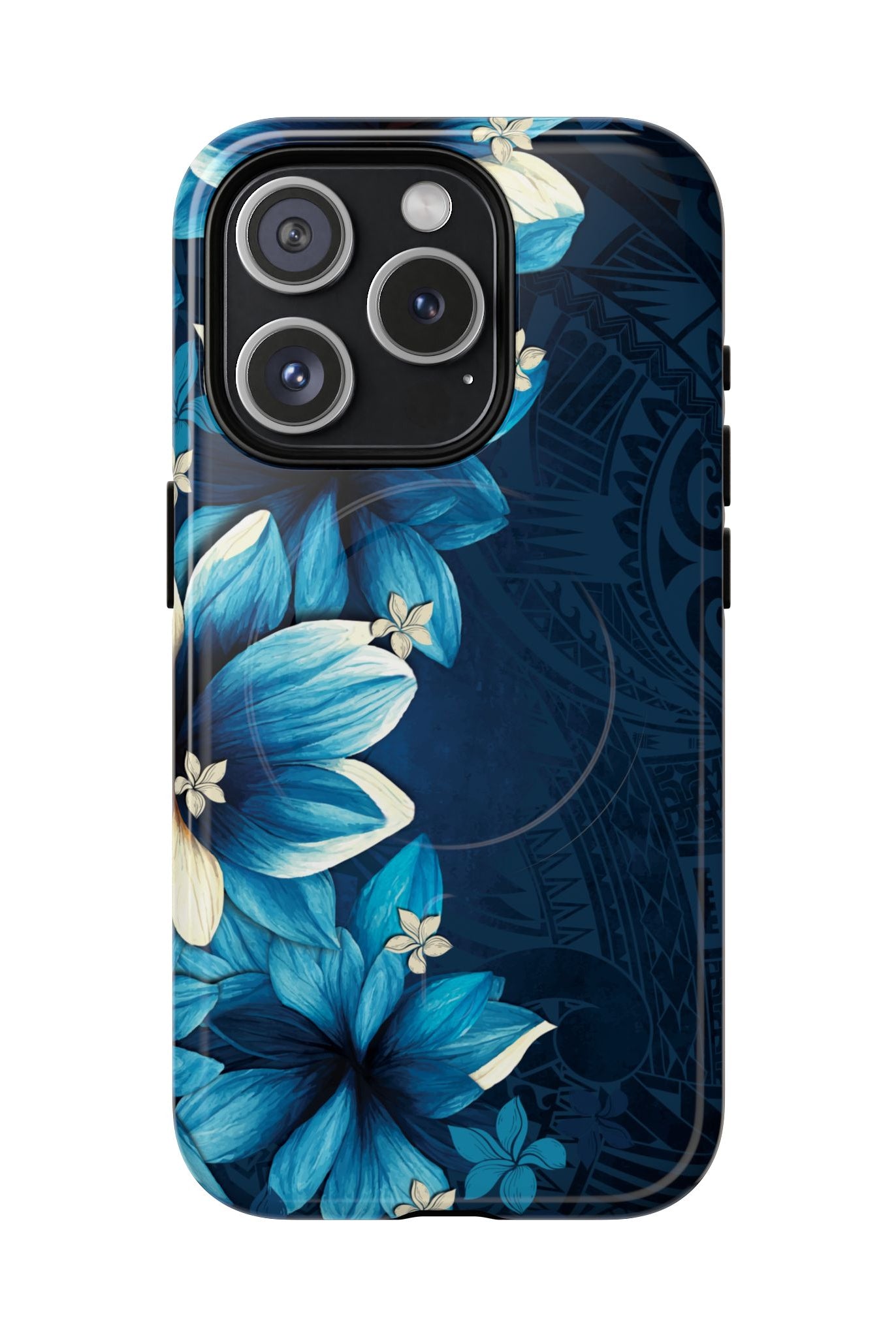 Leilani Nights MagSafe iPhone Case iPhone 15 Pro Glossy - Hawaiian Dark Blue Floral Polynesian Design - The Local Banyan