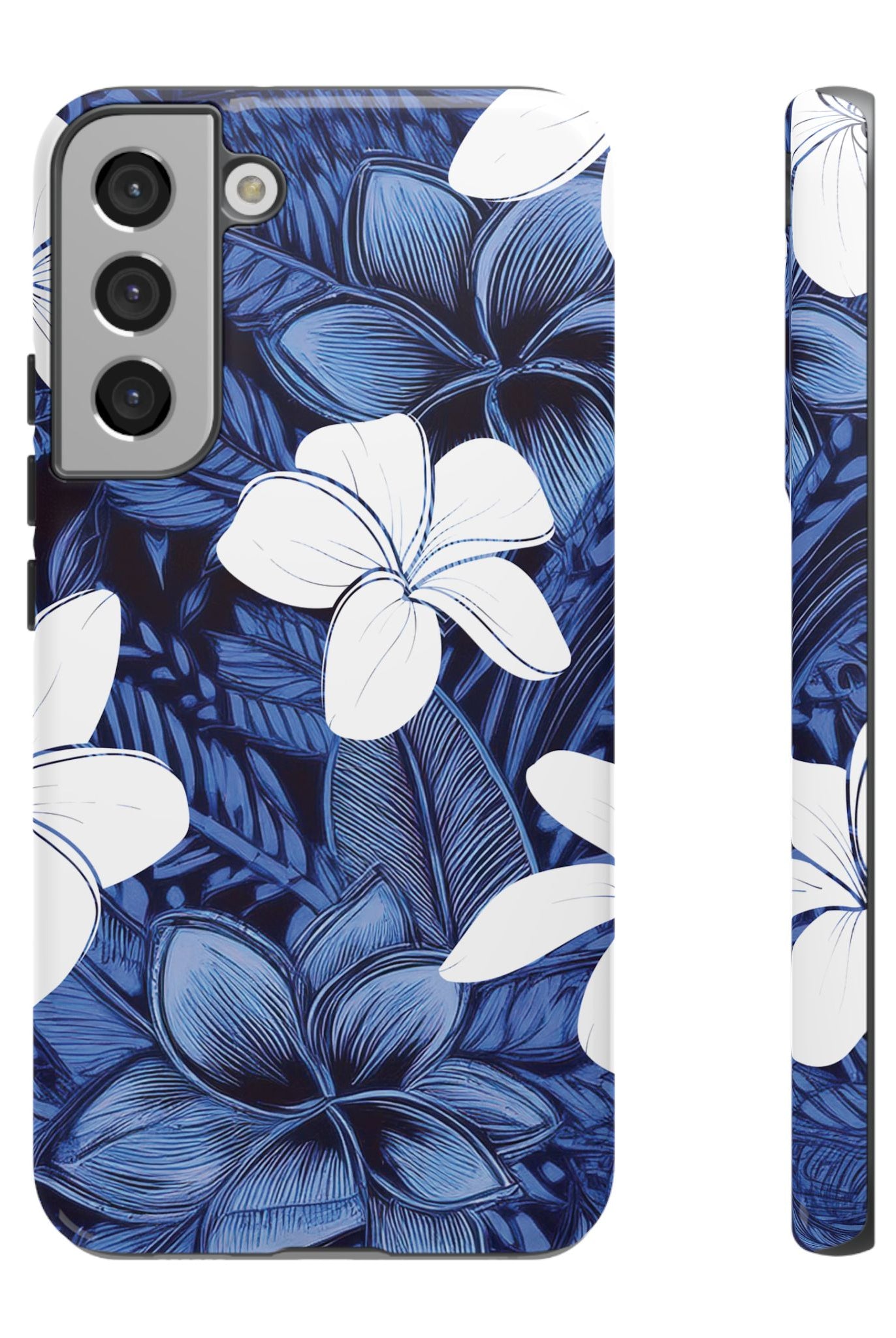 Eternal Blue Plumeria Tough Samsung Galaxy Case Samsung Galaxy S22 Plus Glossy - Hawaiian Blue Plumeria Ocean Floral Design - The Local Banyan