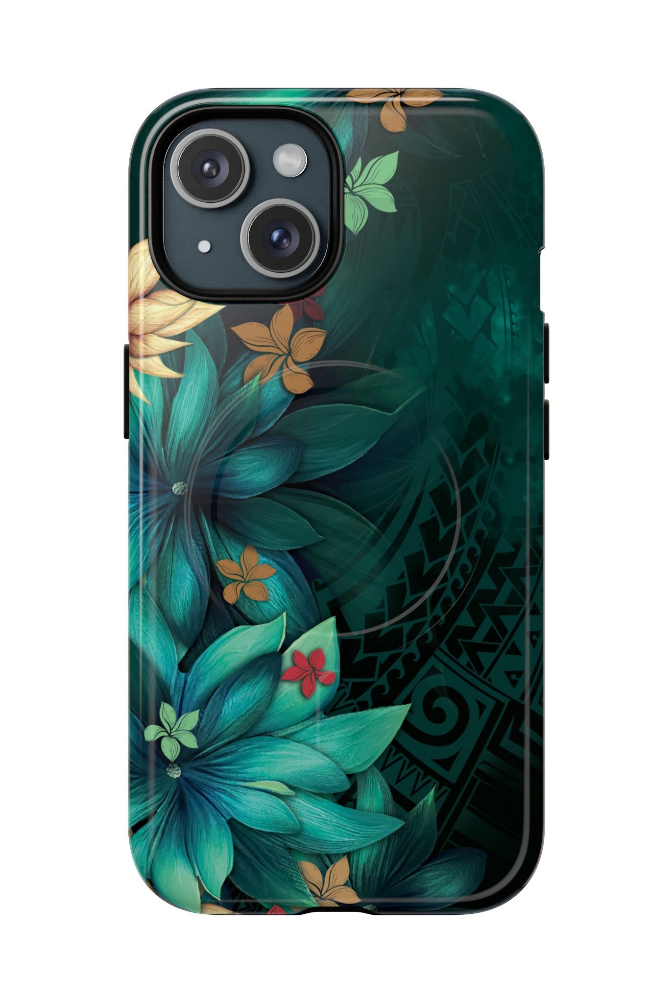 Aloha Whispers MagSafe iPhone Case iPhone 15 Glossy - Hawaiian Abstract Green Floral Polynesian Design - The Local Banyan