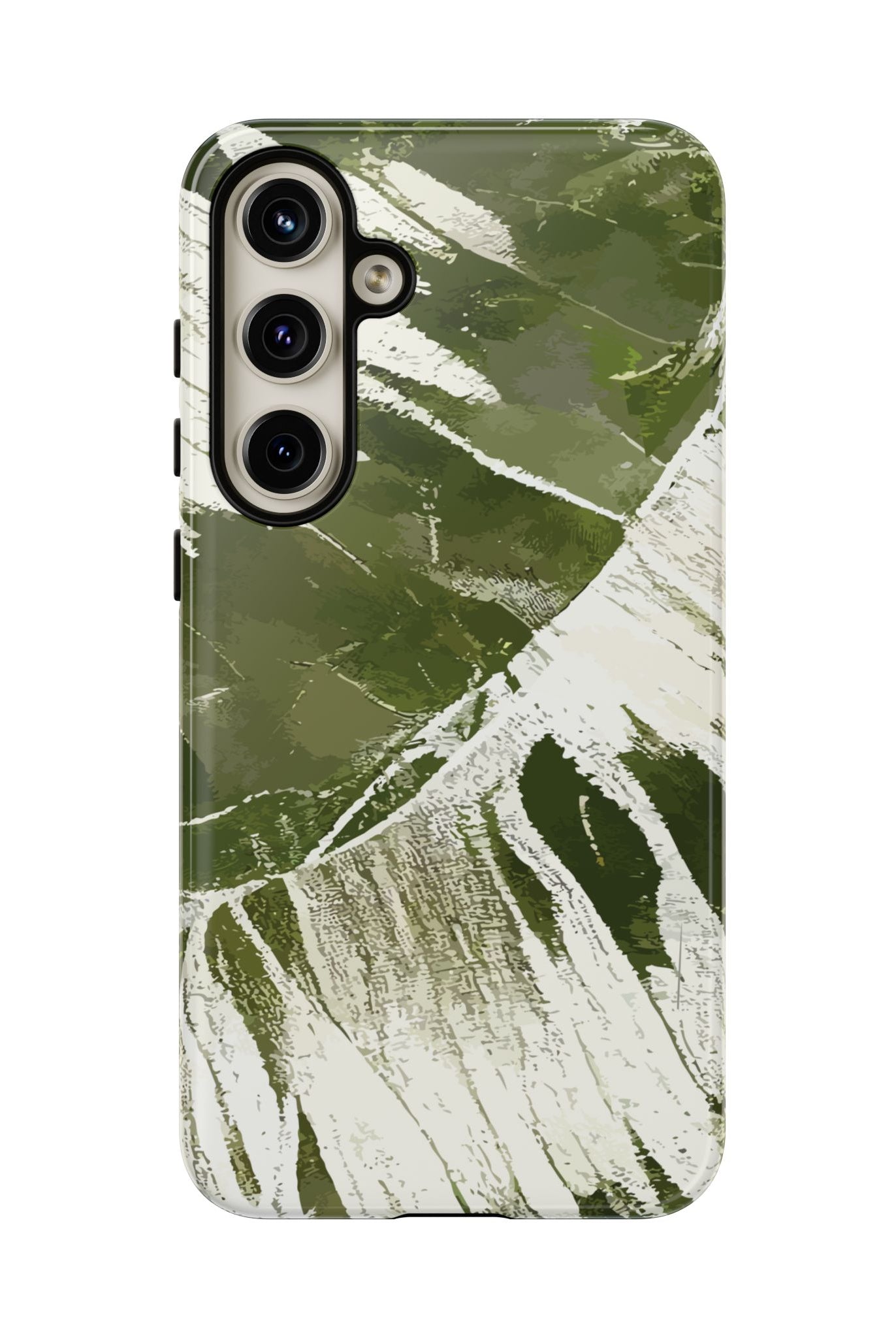 Island Breeze Tough Samsung Galaxy Case Detail View - Hawaiian Palm Leaf Olive Green Botanical Design Close Up - The Local Banyan